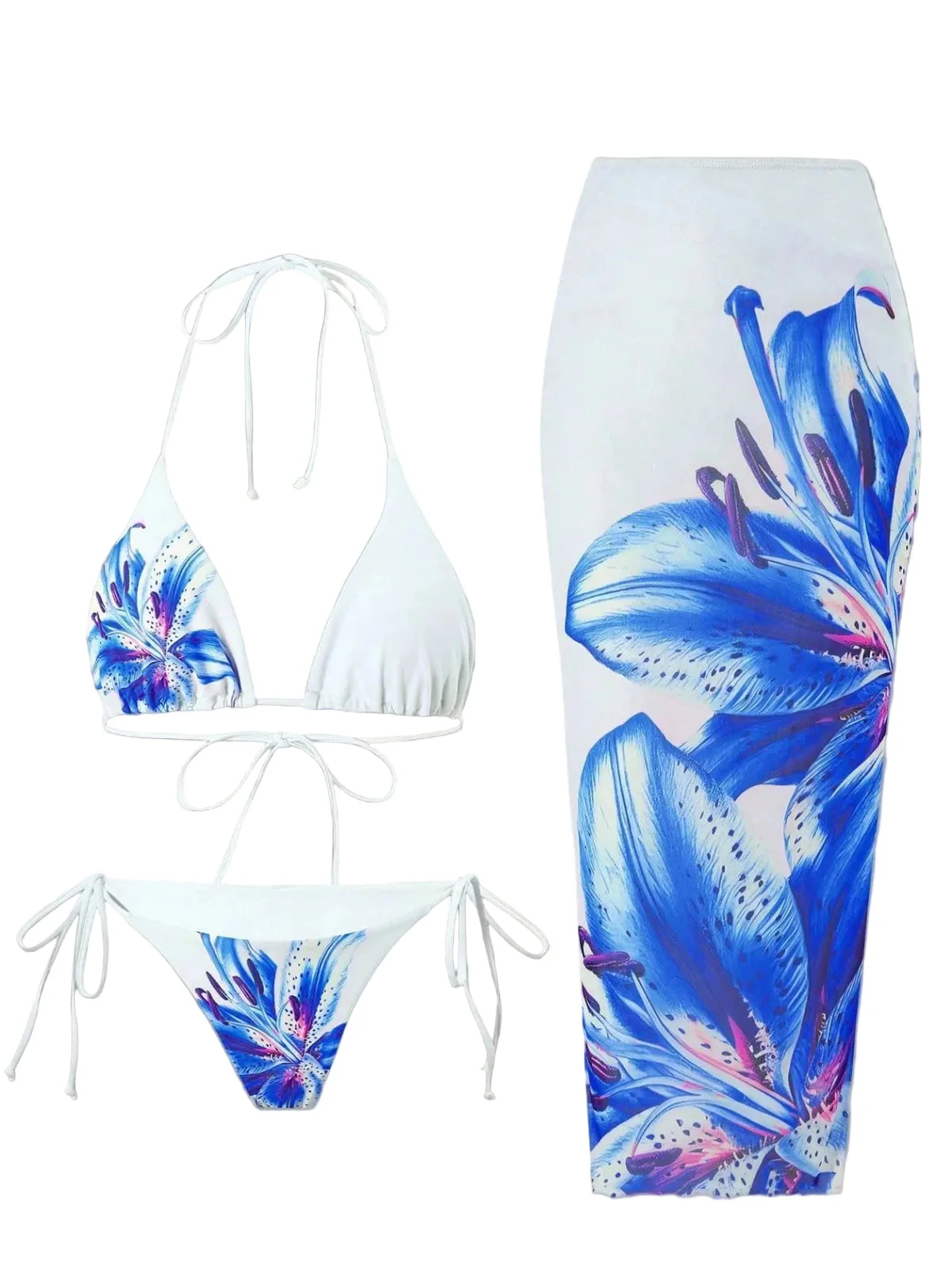 3PCS 1950er Netz Lilien Muster Bikini Set & Cover-Up - Image 5