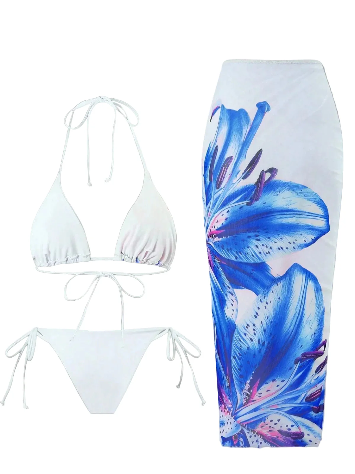 3PCS 1950er Netz Lilien Muster Bikini Set & Cover-Up - Image 6
