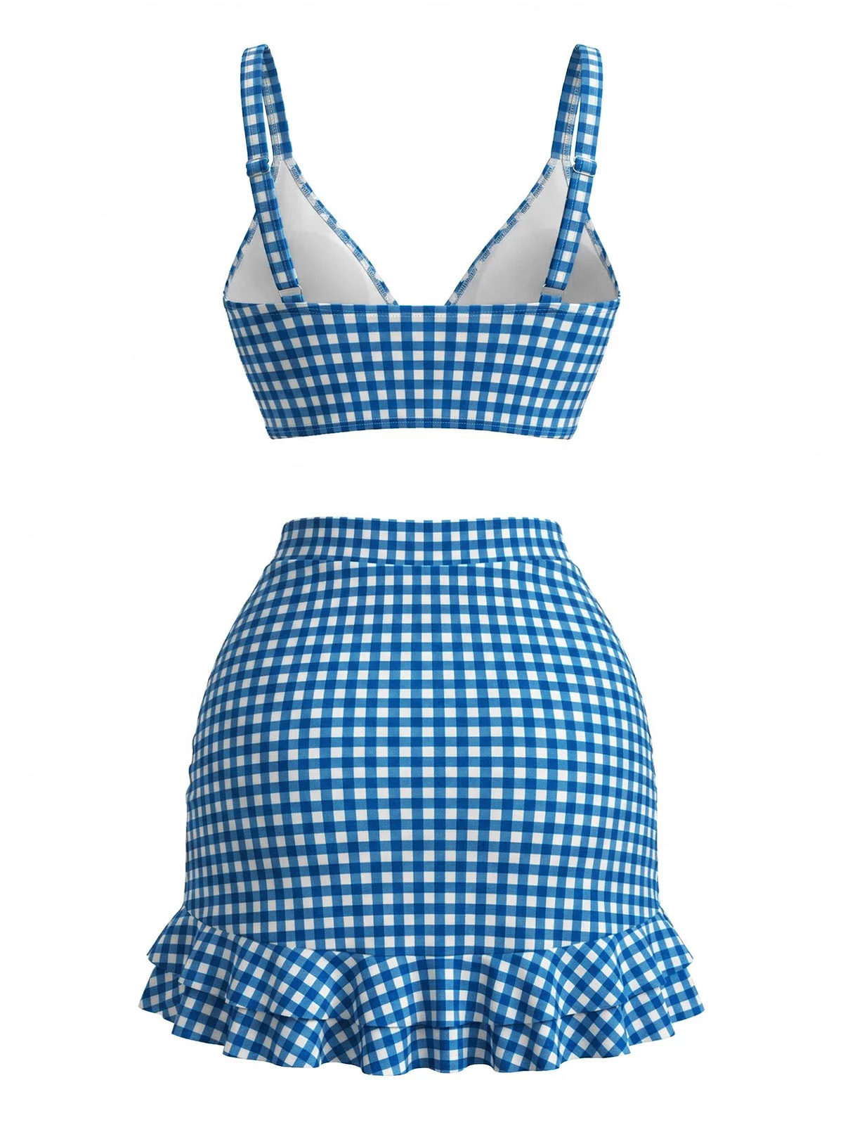 3PCS 1950er Rüschen Saum Kariert Kordelzug Tankini Set - Image 10