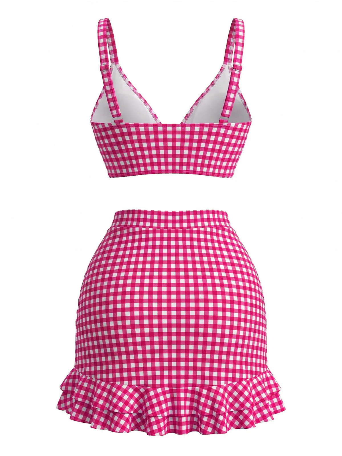 3PCS 1950er Rüschen Saum Kariert Kordelzug Tankini Set - Image 8
