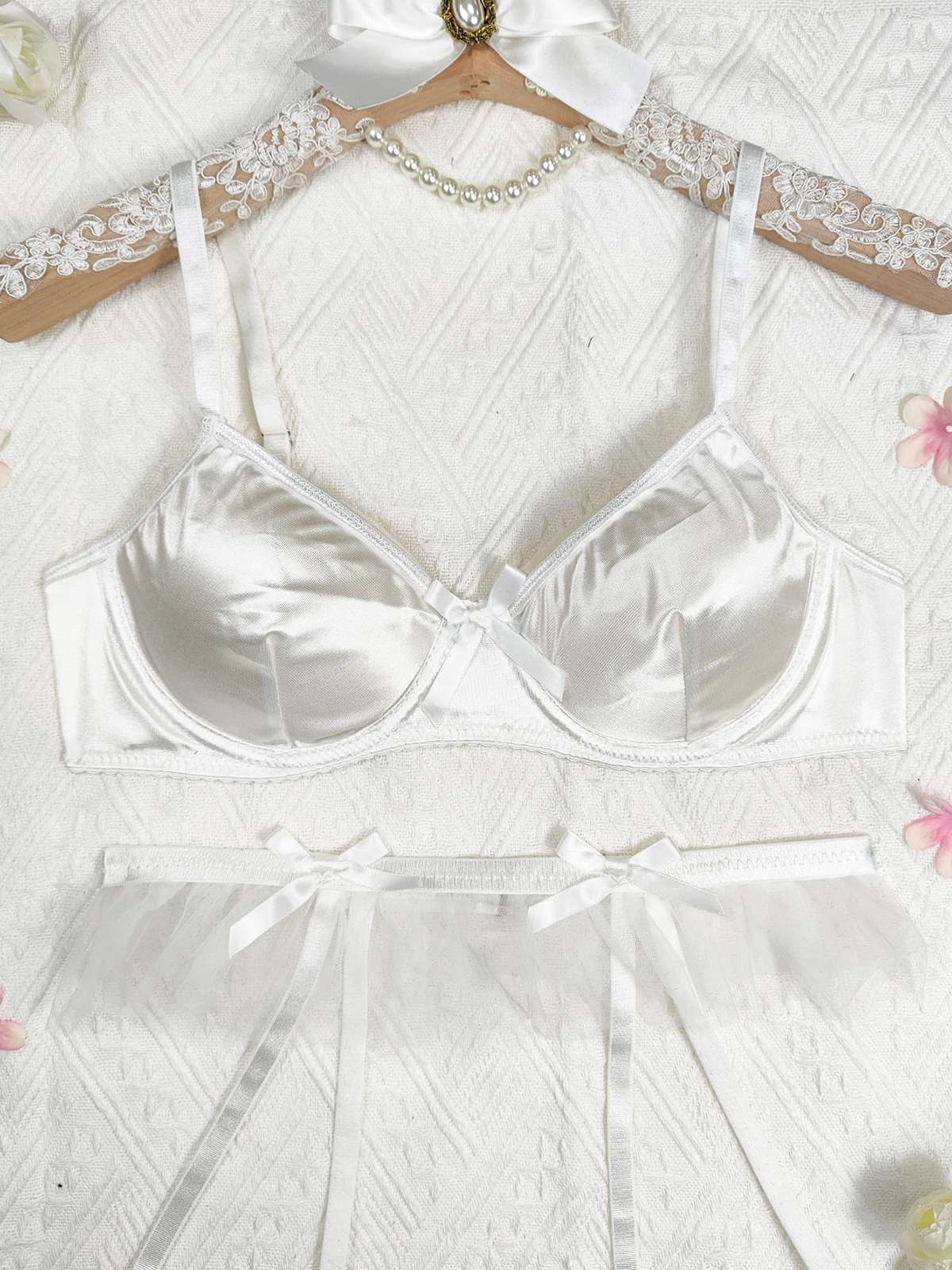 3PCS 1950er Satin Strumpfhalter Dessous-Sets - Image 10