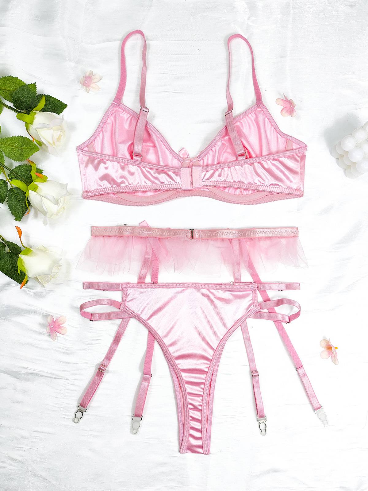 3PCS 1950er Satin Strumpfhalter Dessous-Sets - Image 3