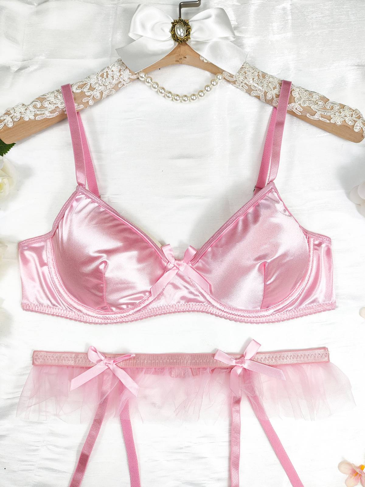 3PCS 1950er Satin Strumpfhalter Dessous-Sets - Image 4