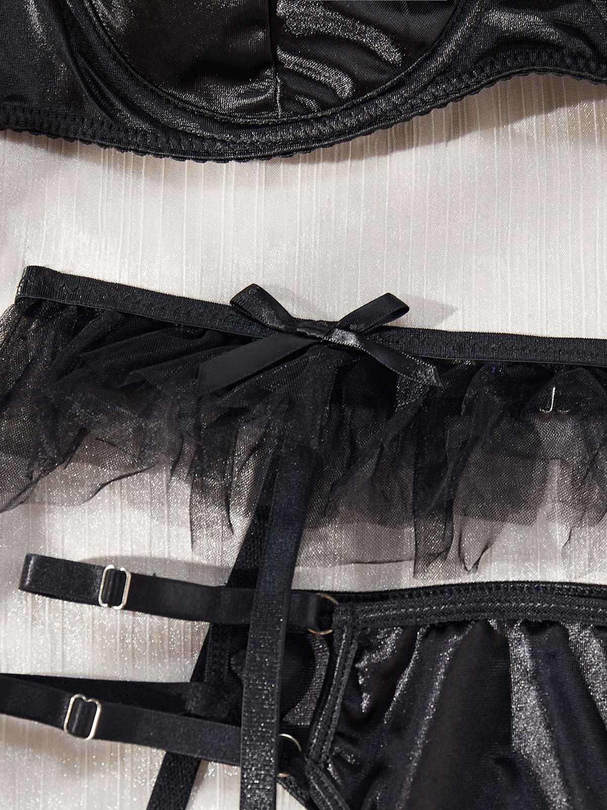 3PCS 1950er Satin Strumpfhalter Dessous-Sets - Image 7