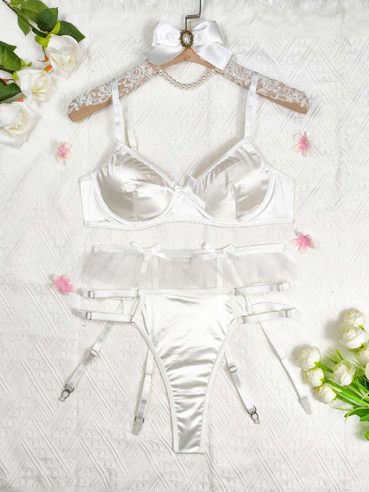 3PCS 1950er Satin Strumpfhalter Dessous-Sets - Image 8