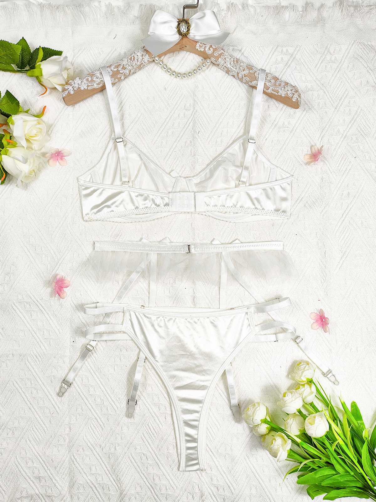 3PCS 1950er Satin Strumpfhalter Dessous-Sets - Image 9