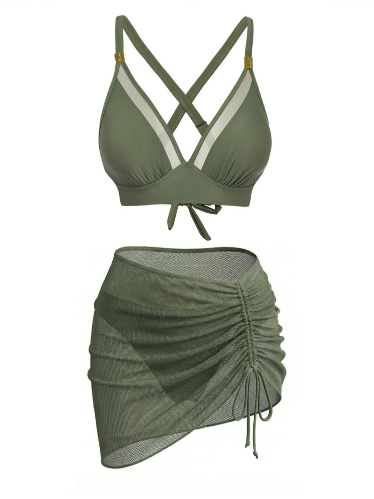 3PCS 1950er Uni Metall Knopf Bikini Set - Image 2