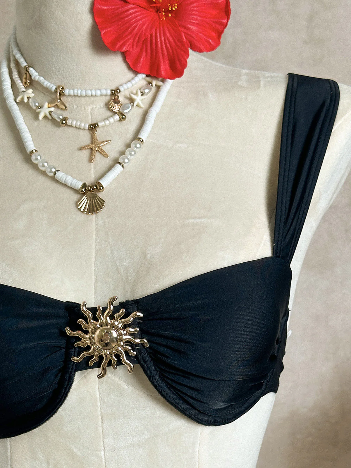 3PCS 1950er Uni Metall Sonne Kette Akzent Bikini Set & Cover-Up - Image 12
