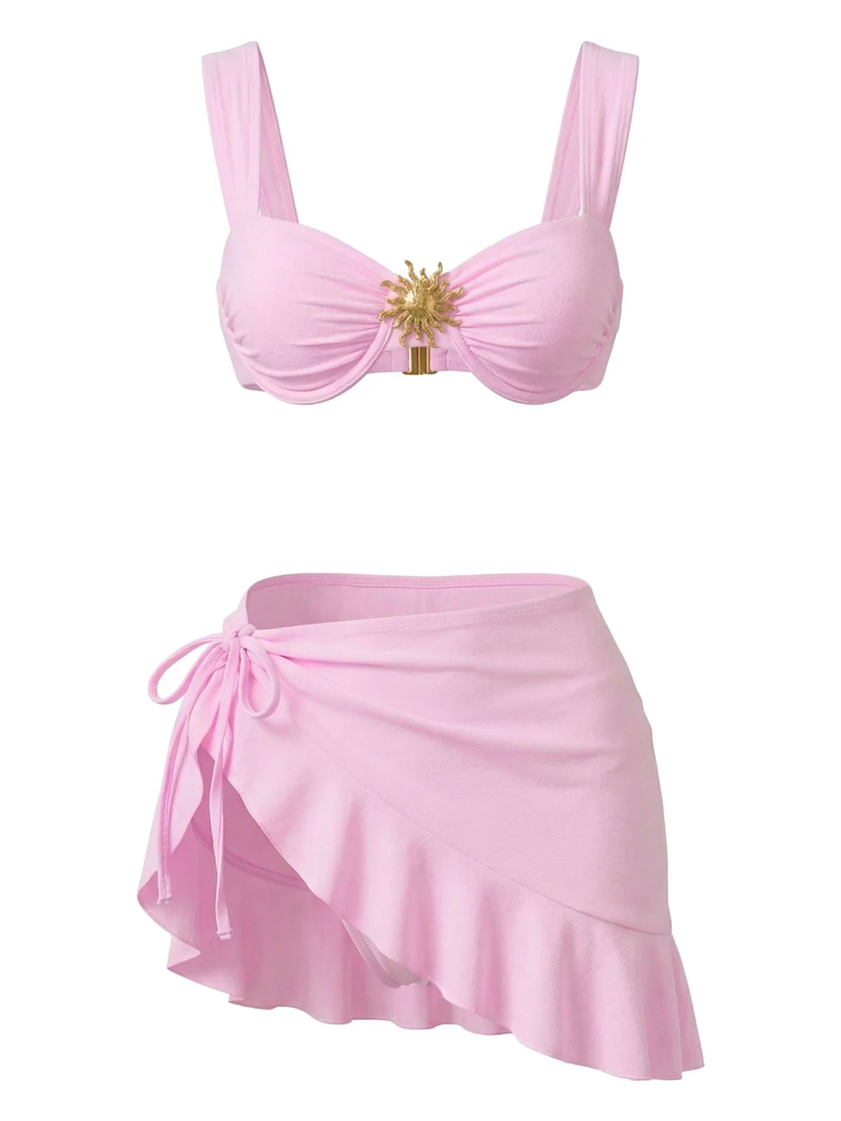 3PCS 1950er Uni Metall Sonne Kette Akzent Bikini Set & Cover-Up - Image 2