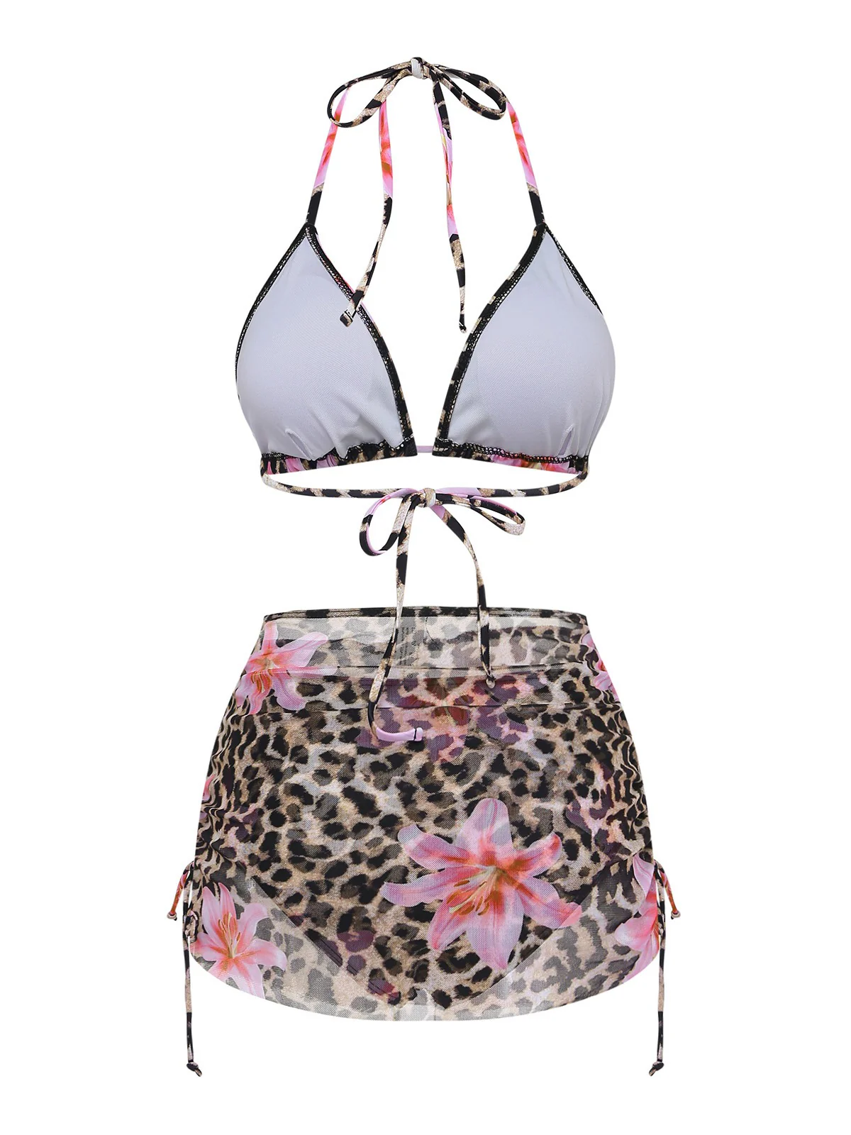 3PCS 1960er Leopard Druck Blumen Bikini Set & Cover Up - Image 3