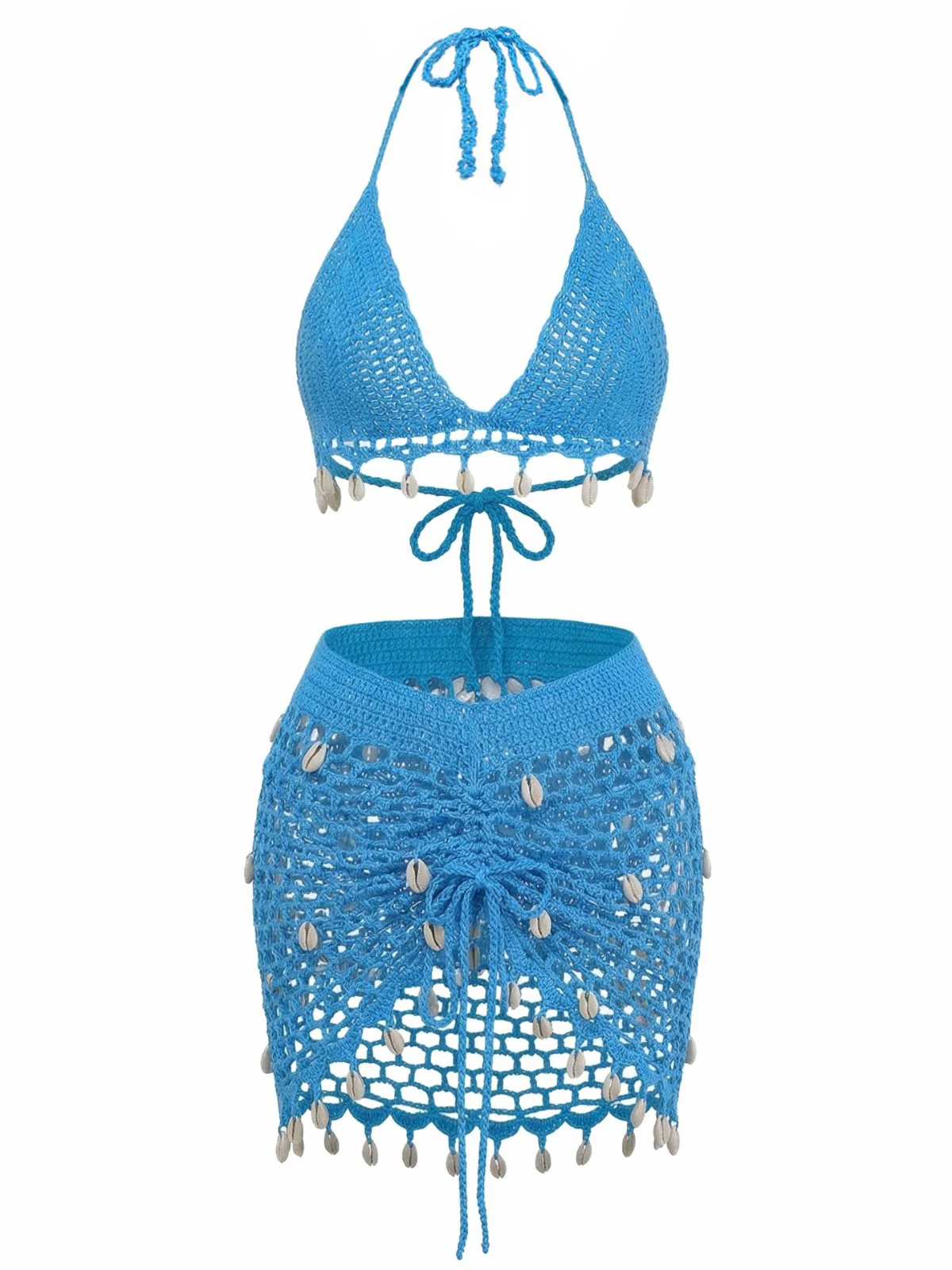 3PCS 1970er Muschel Häkel Halter Bikini Set & Cover-Up - Image 2