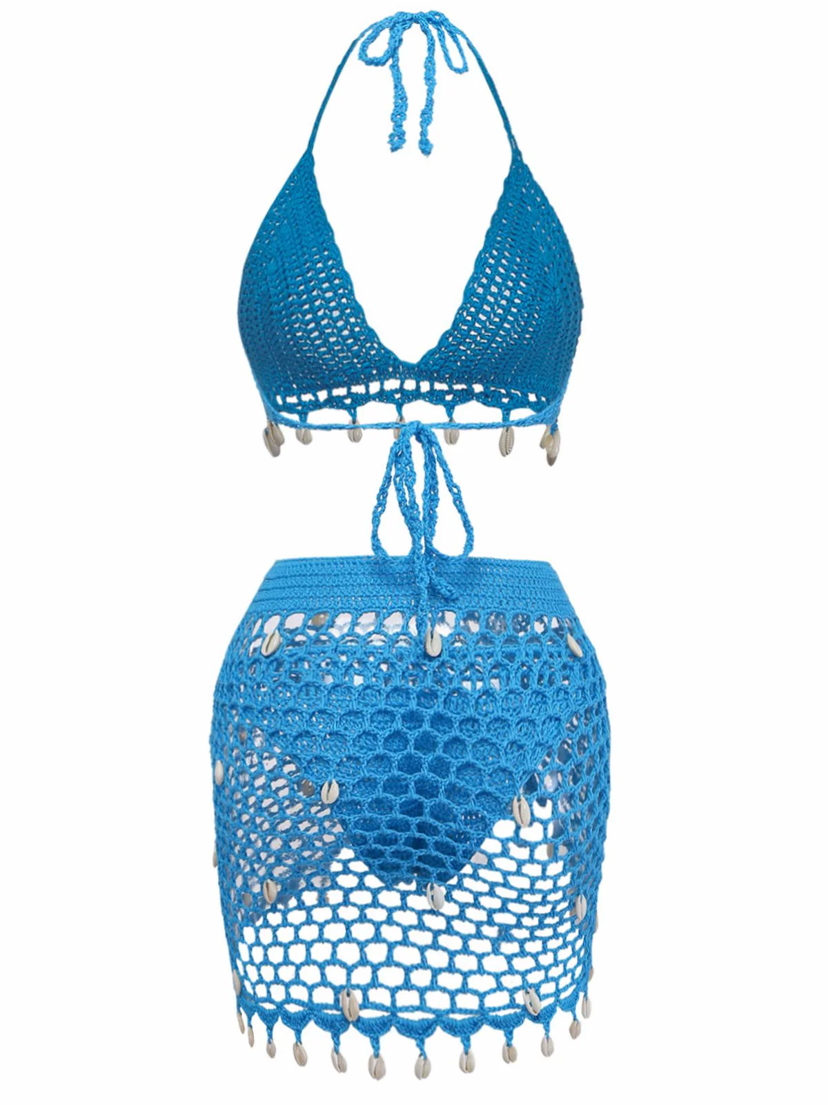 3PCS 1970er Muschel Häkel Halter Bikini Set & Cover-Up - Image 3