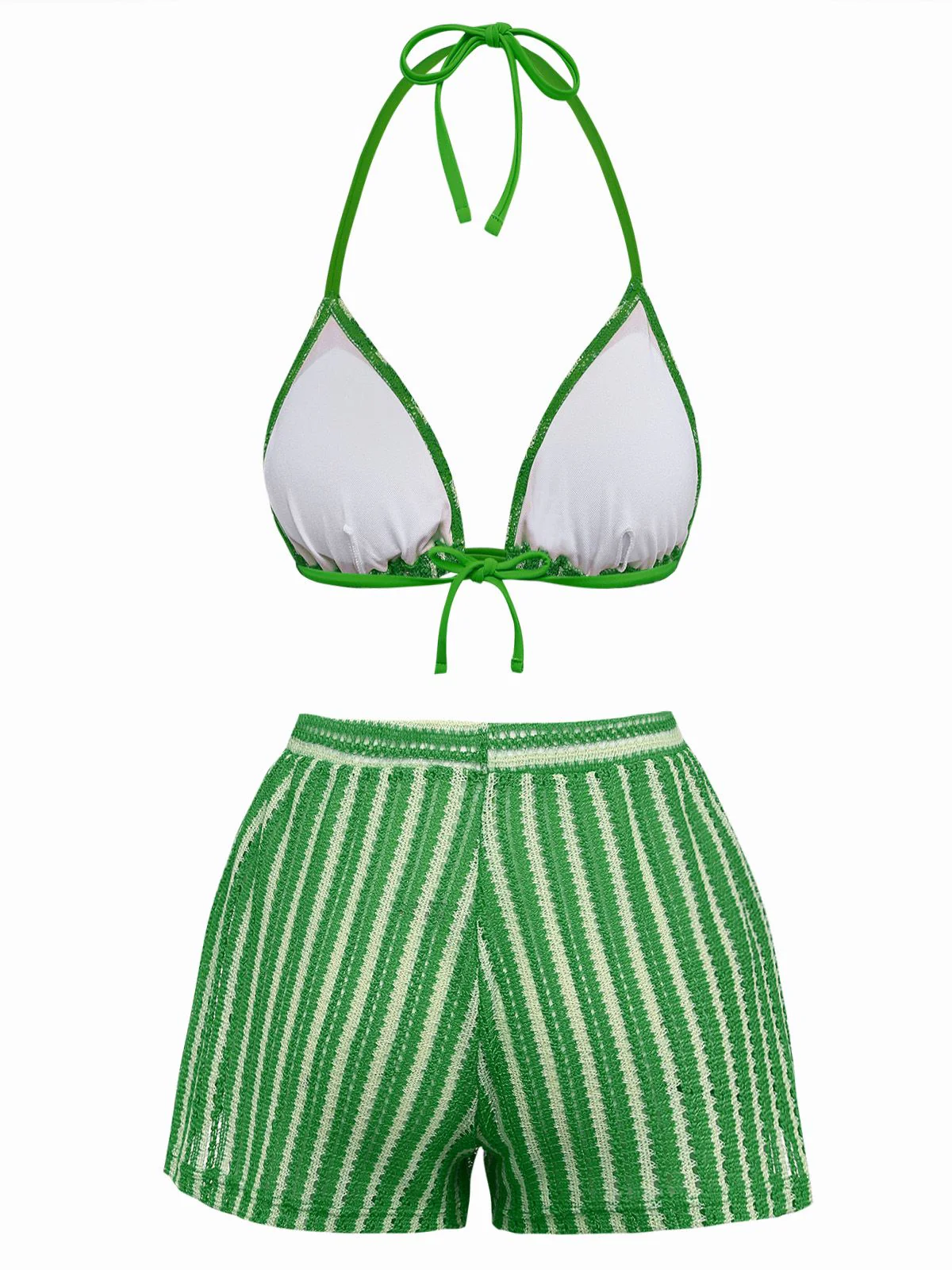 3PCS 1970er Streifen Stricken Boho Bikini Set & Cover-Up - Image 10