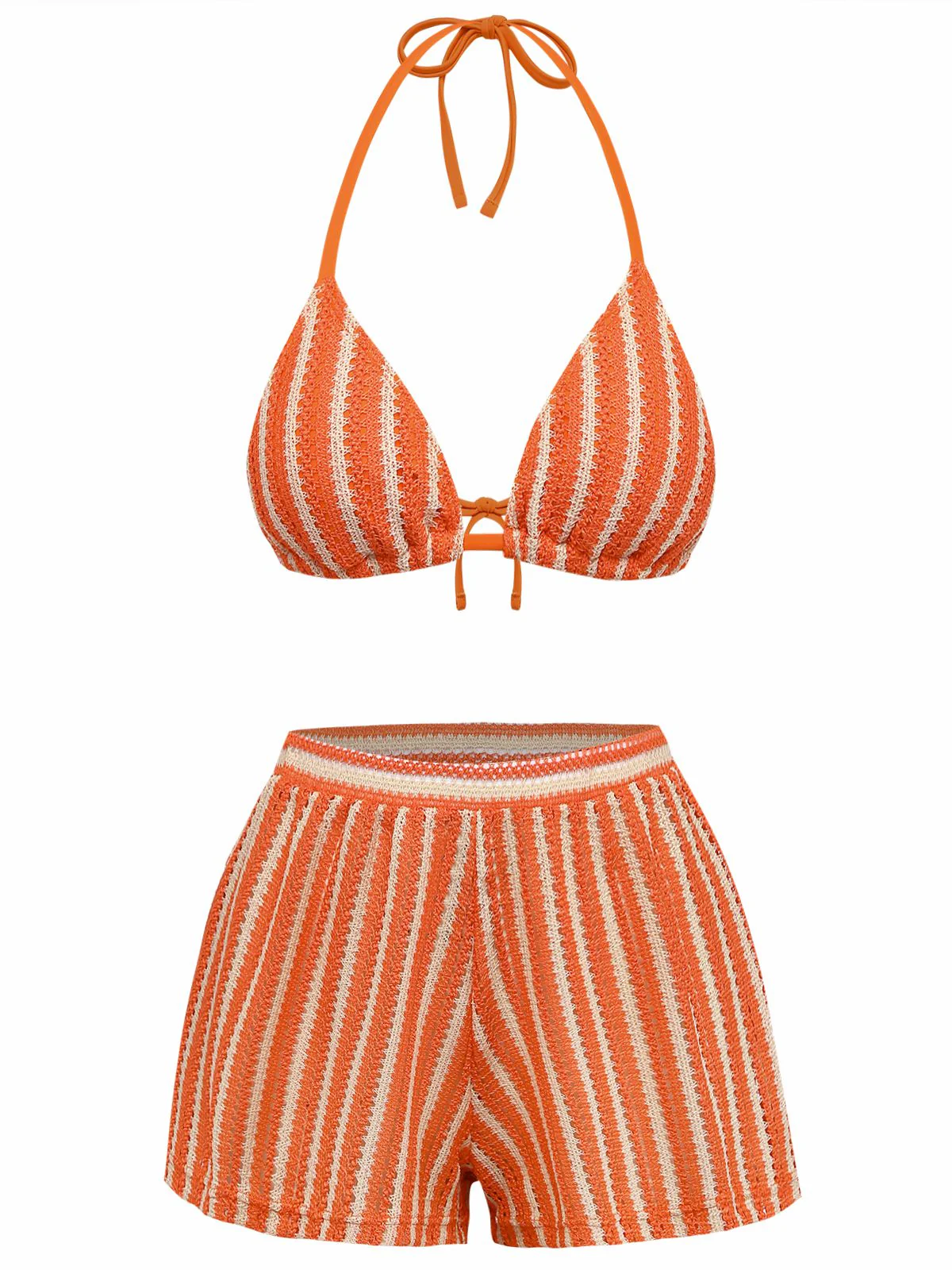 3PCS 1970er Streifen Stricken Boho Bikini Set & Cover-Up - Image 2
