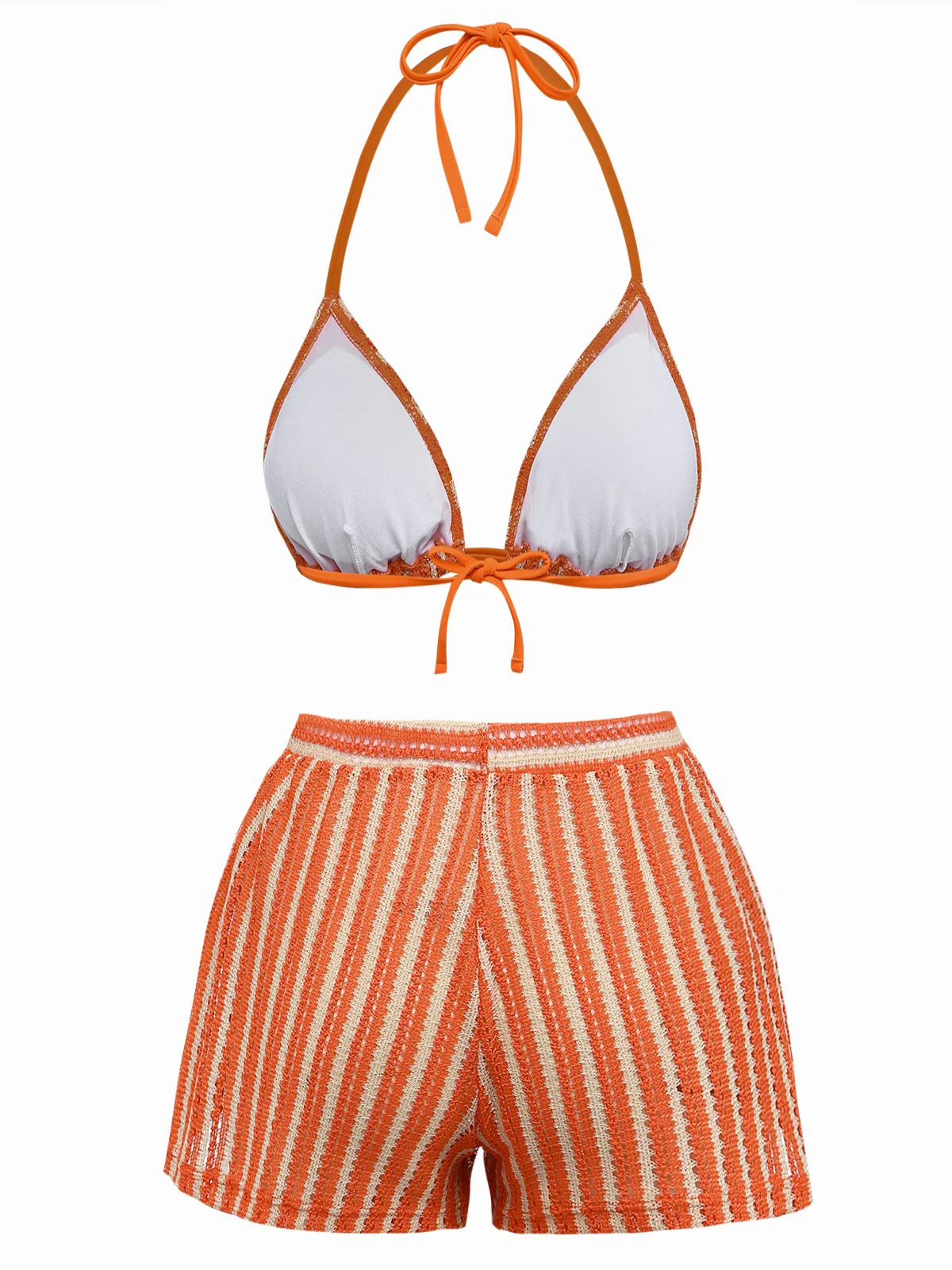 3PCS 1970er Streifen Stricken Boho Bikini Set & Cover-Up - Image 3