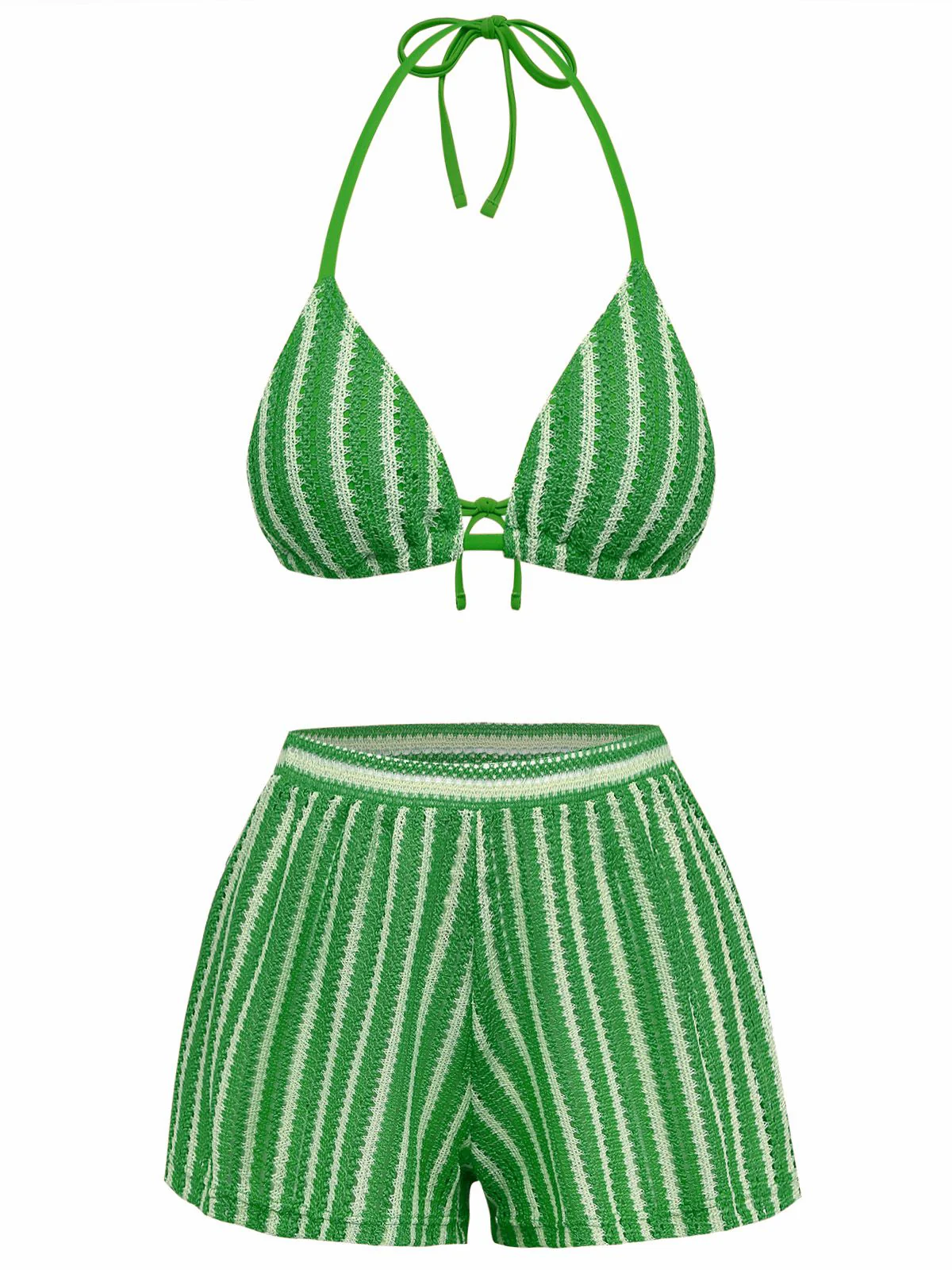 3PCS 1970er Streifen Stricken Boho Bikini Set & Cover-Up - Image 9