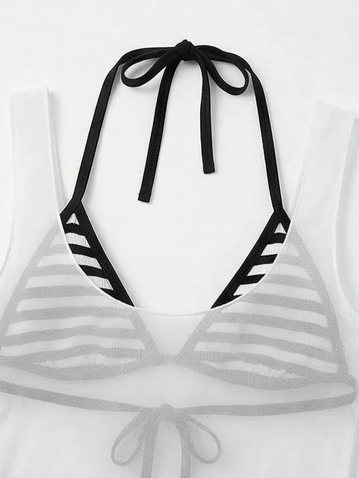 [Vorverkauf] 3PCS 1980er Streifen Bikini Set & Durchsichtig Cover-Up Tank - Image 4