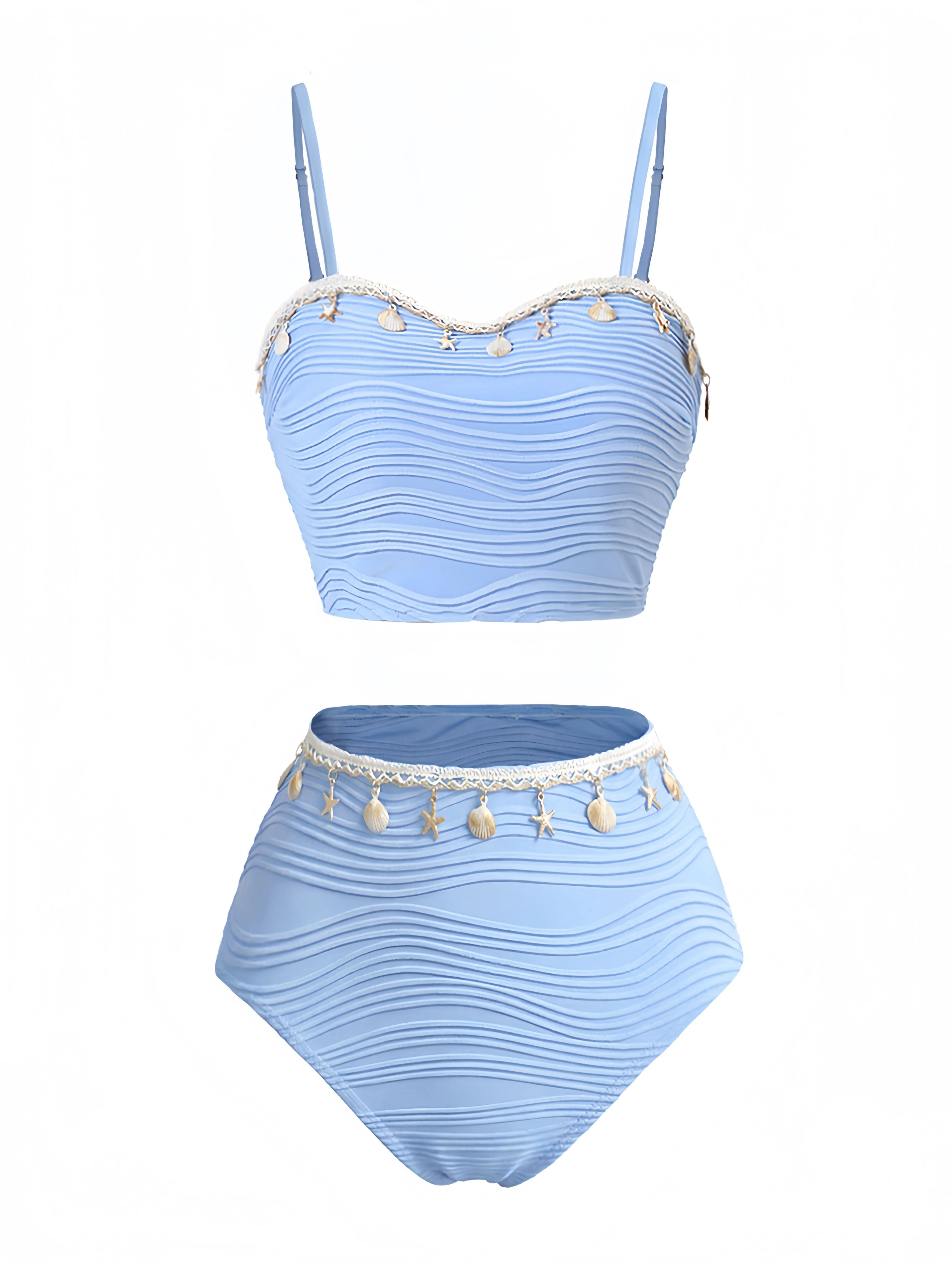 3PCS Blau 1940er Muschel Spezialgewebe Bikini Set - Image 3