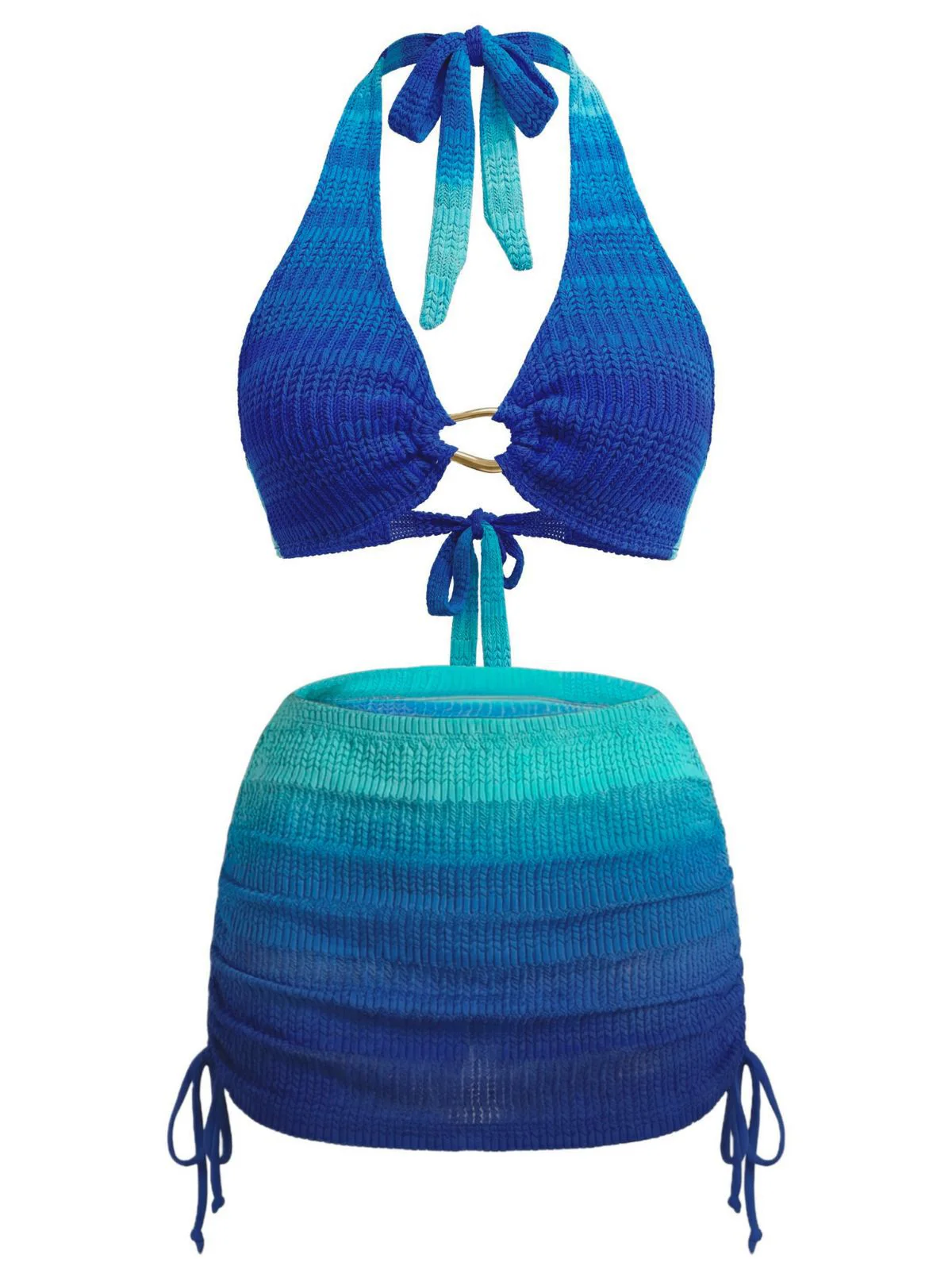 3PCS Blau 1980er Farbverlauf Bikini Set & Rock Cover-Up - Image 2