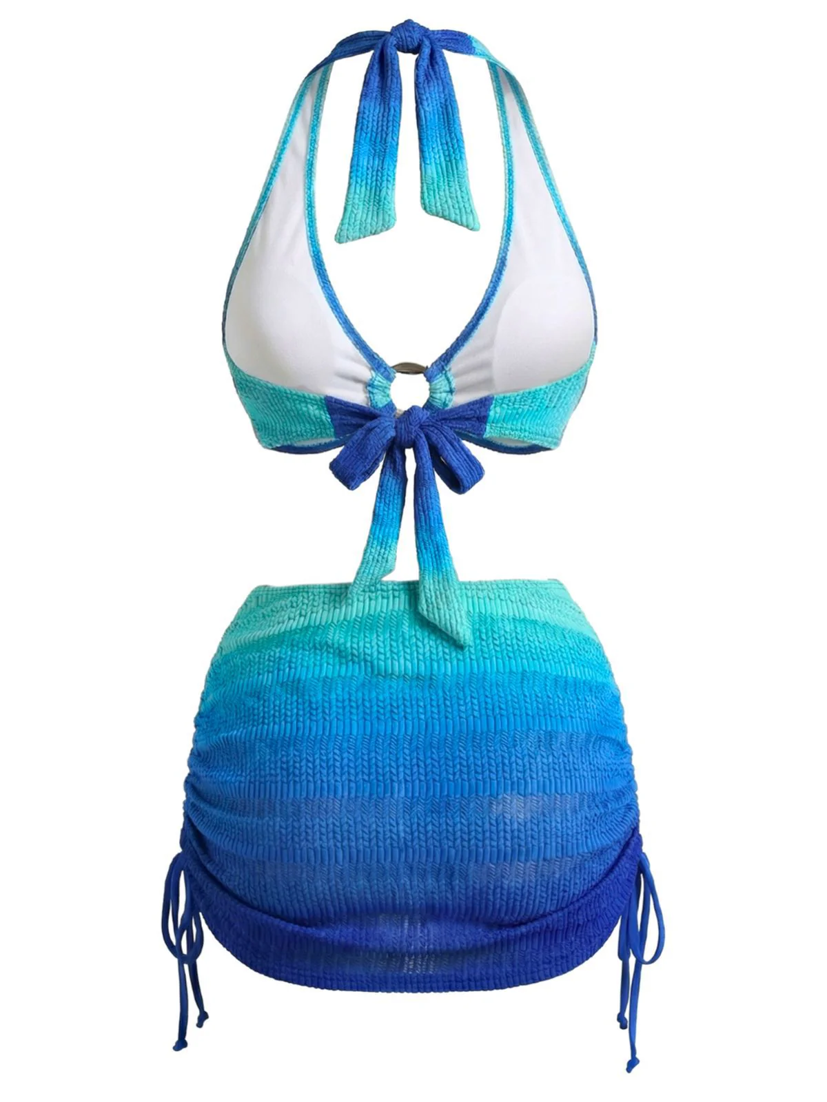 3PCS Blau 1980er Farbverlauf Bikini Set & Rock Cover-Up - Image 3