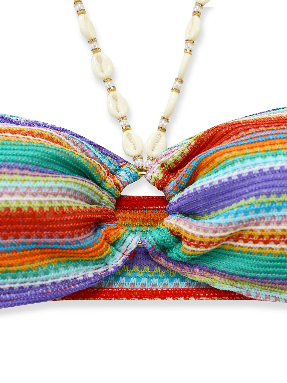 3PCS Bunt 1970er Halter Regenbogen Streifen Muschel-Träger Bikini Set - Image 4
