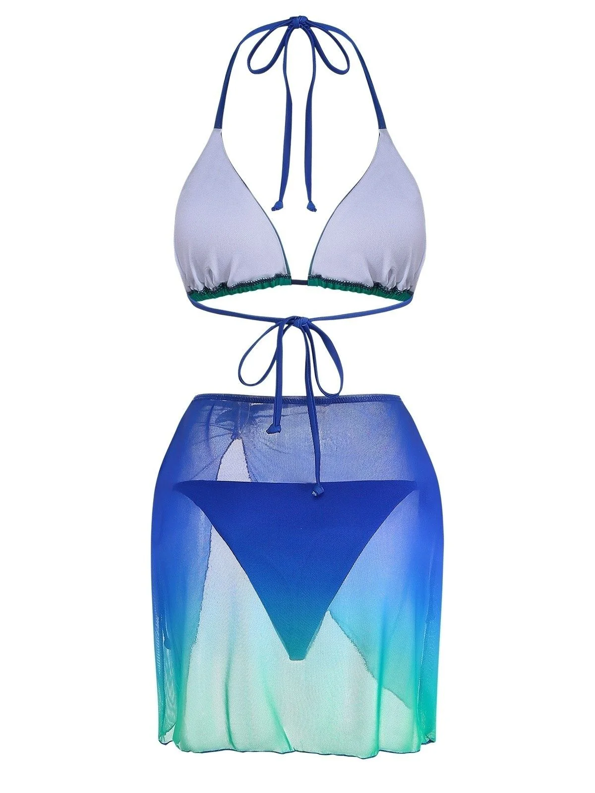 3PCS Dunkelblau 2000er Farbverlauf Triangel Bikini Set & Cover-Up - Image 3