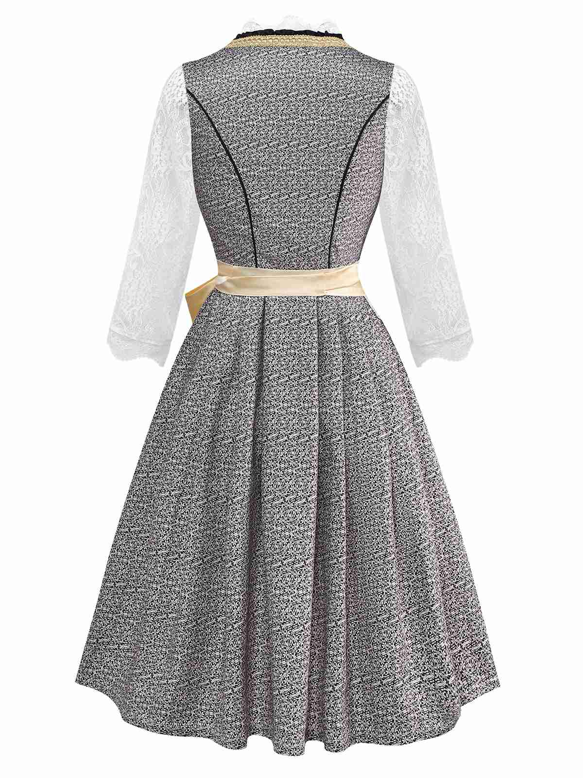 3PCS Gold 1950er Oktoberfest Dirndl Spitze Top & Blumen Kleid - Image 2