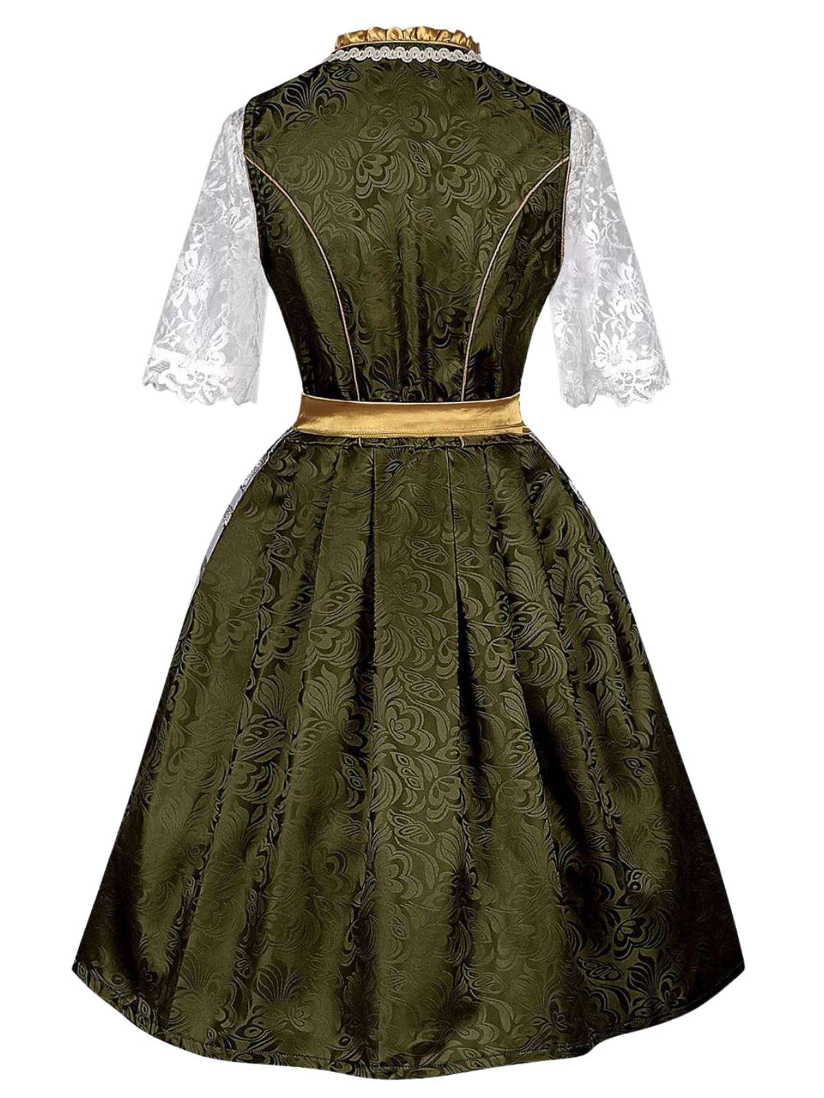 3PCS Grün 1950er Oktoberfest Dirndl Spitze Top & Jacquard Schleife Kleid - Image 3