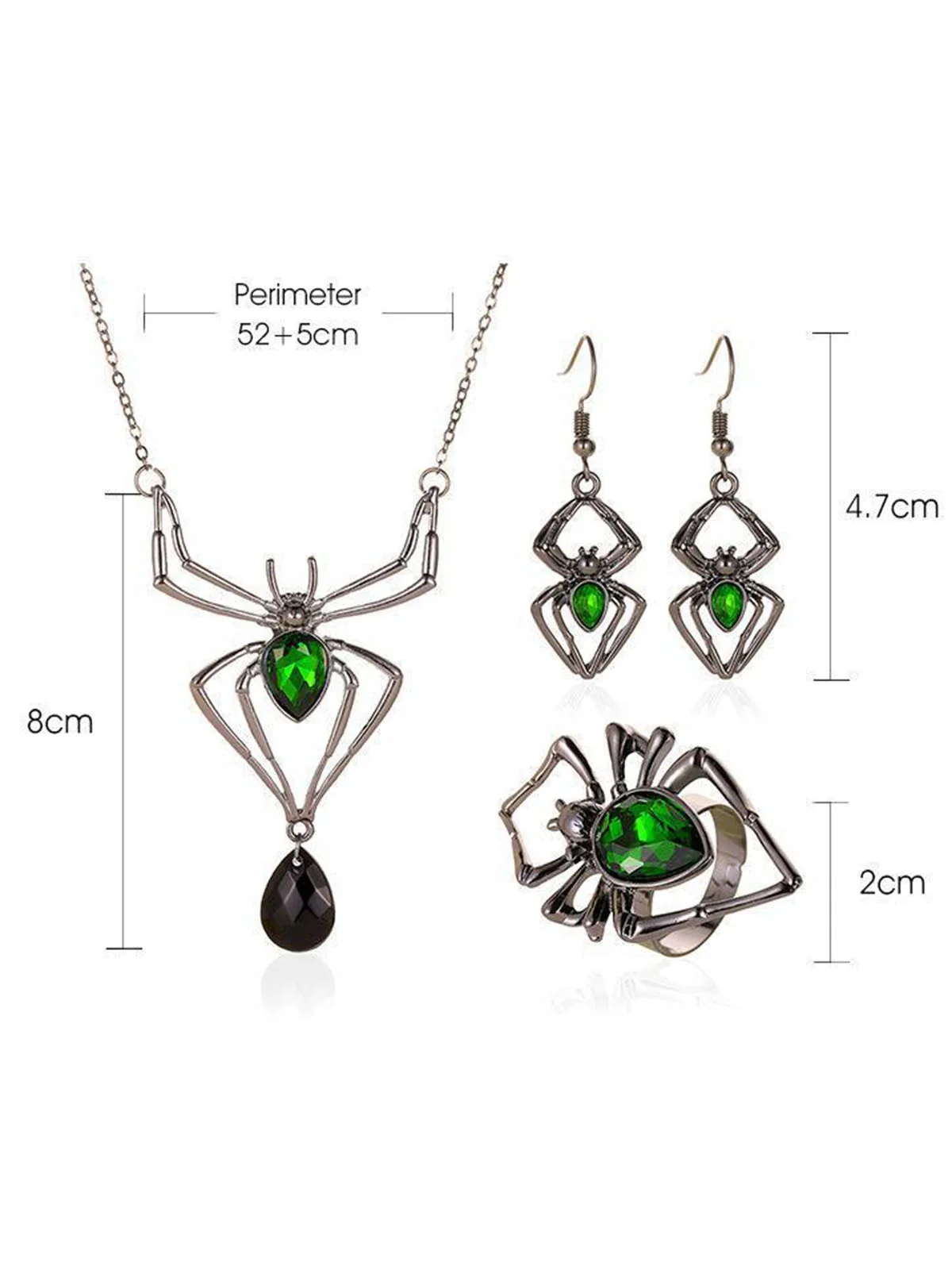 3PCS Grün Spinne Halskette & Ohrringe & Ring - Image 9
