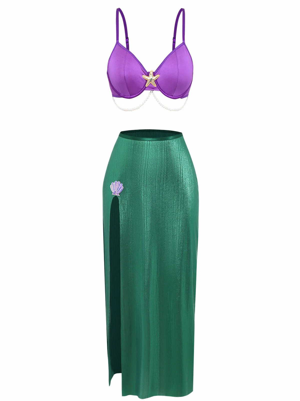 3PCS Lila 1970er Meer Perle Satin Meerjungfrau Nachtwäsche Set - Image 2
