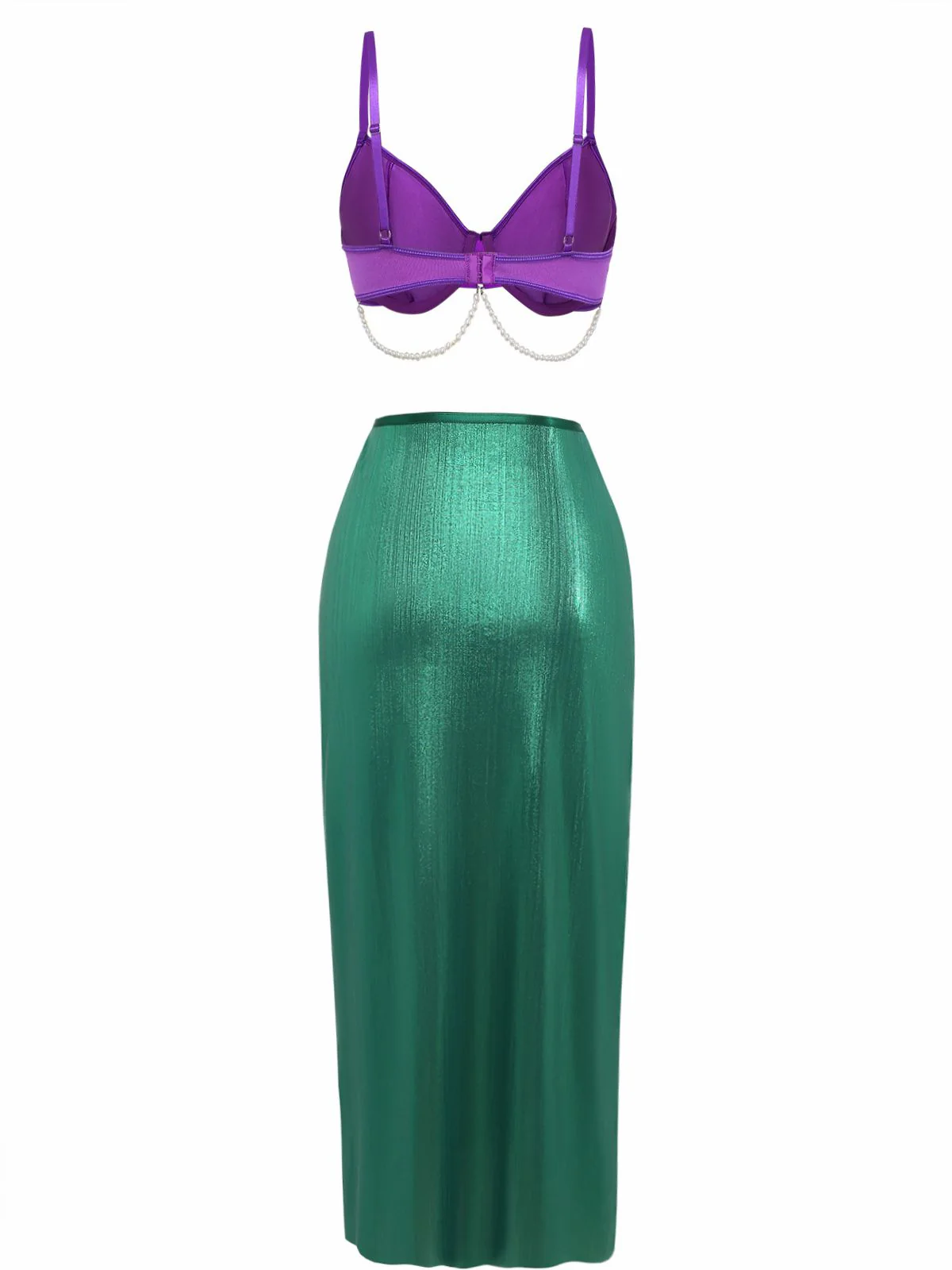 3PCS Lila 1970er Meer Perle Satin Meerjungfrau Nachtwäsche Set - Image 3