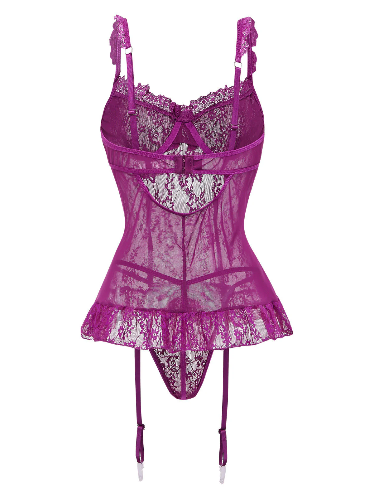 3PCS Lila 1980er Spitze Dessous Set mit Strümpfe - Image 2