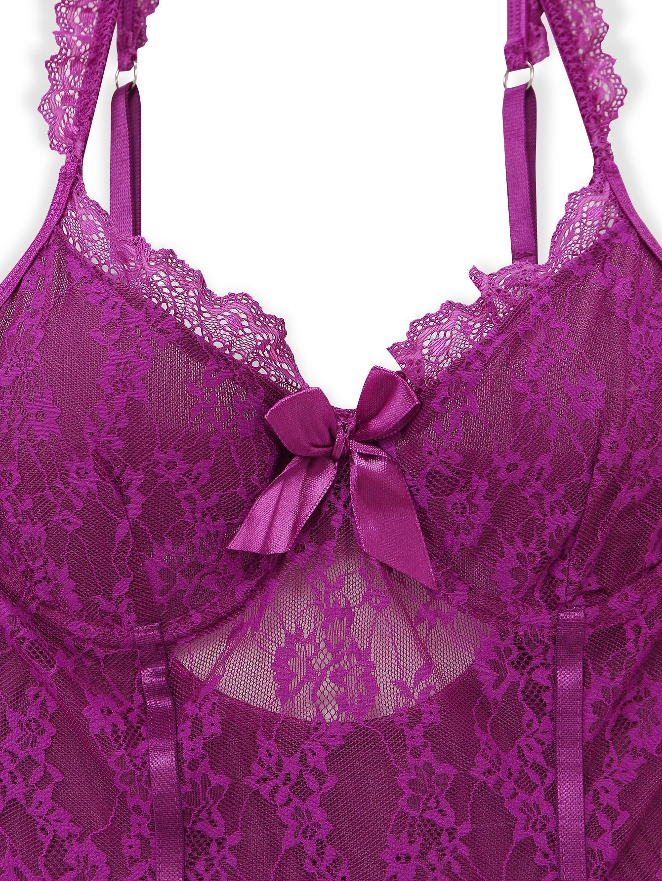3PCS Lila 1980er Spitze Dessous Set mit Strümpfe - Image 5