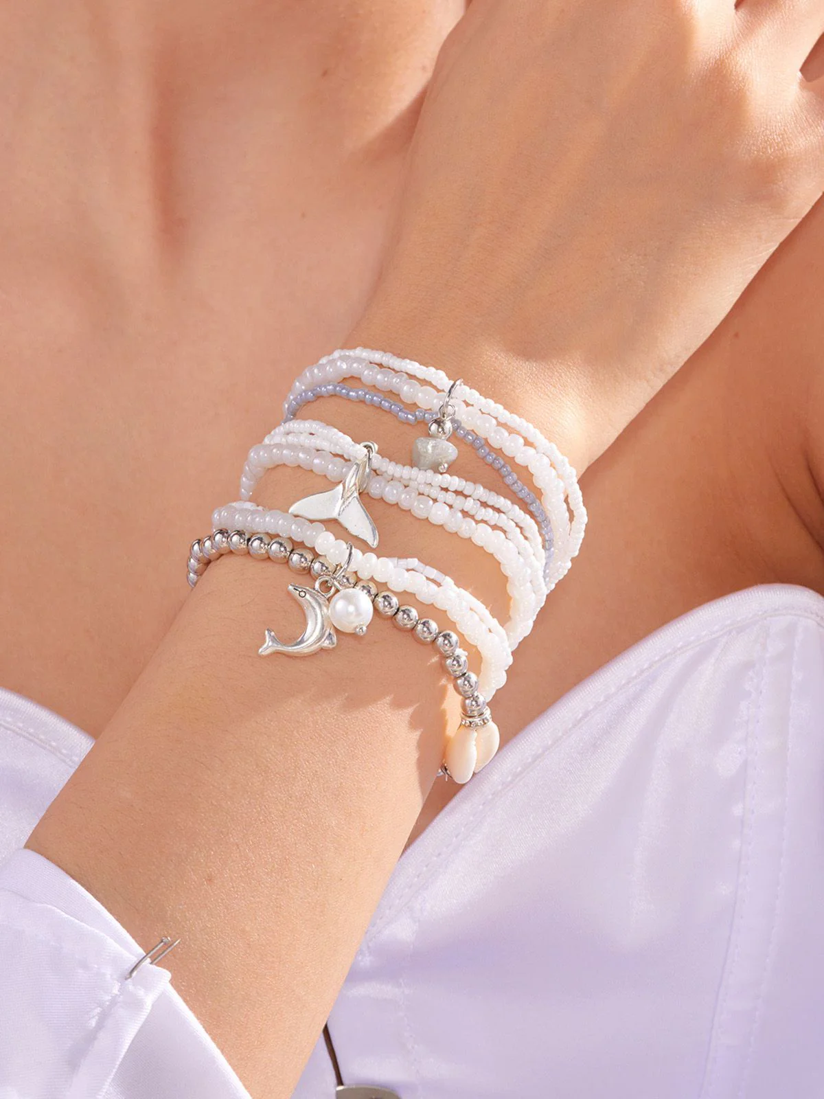 3PCS Muschel Delfin Anhänger Strand Armband Set - Image 9