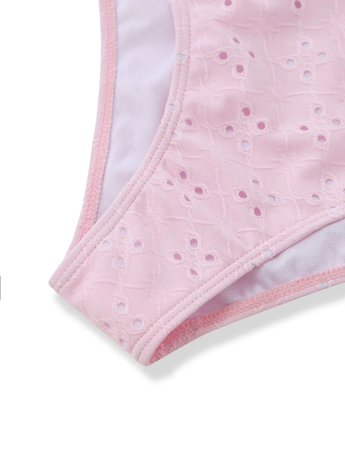 3PCS Rosa 1940er Lochstickerei Bikini Set & Rüschen Rock - Image 7