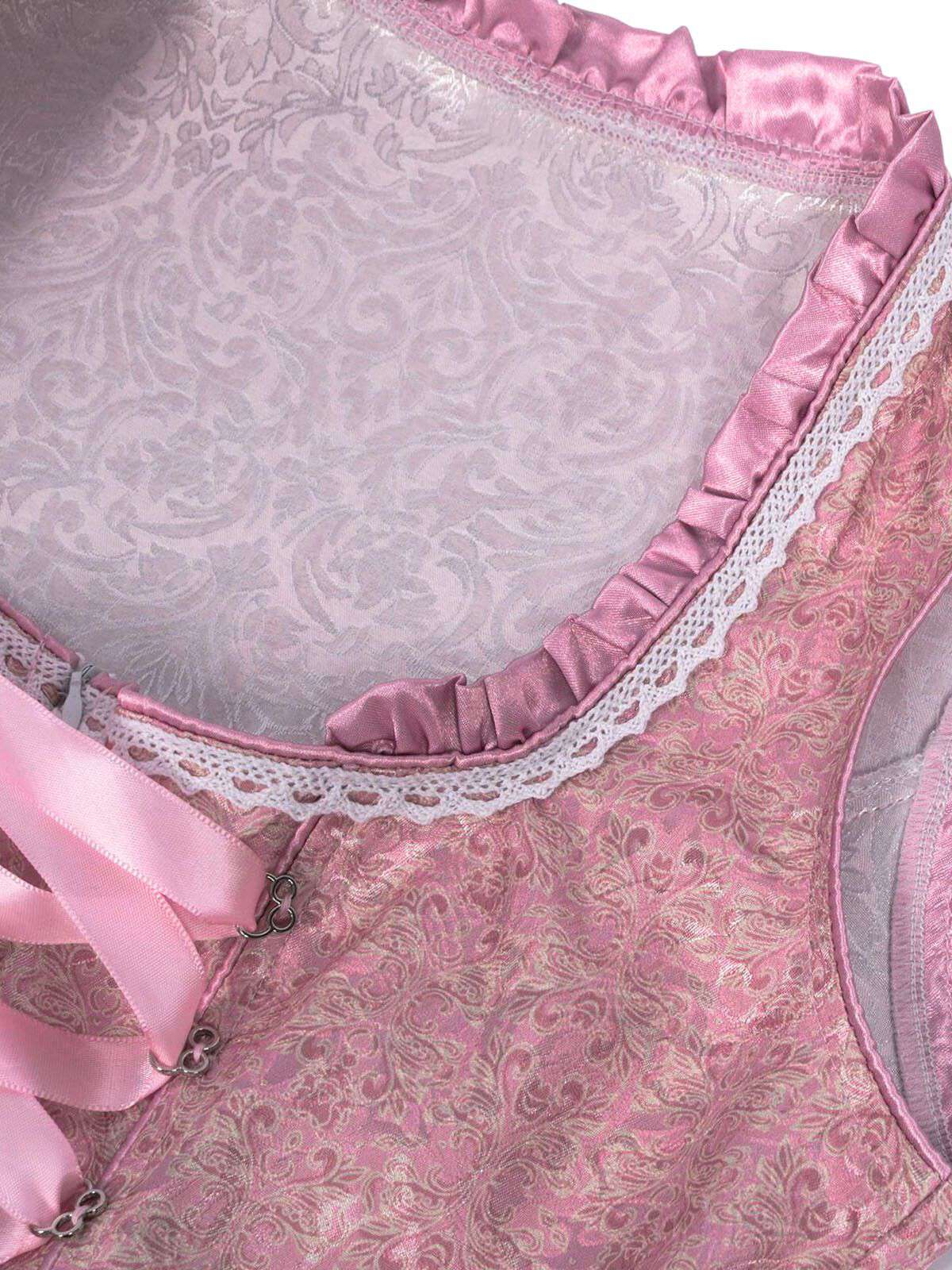 3PCS Rosa 1950er Oktoberfest Dirndl Puffärmel Top & Besticktes Schnürung Kleid - Image 4