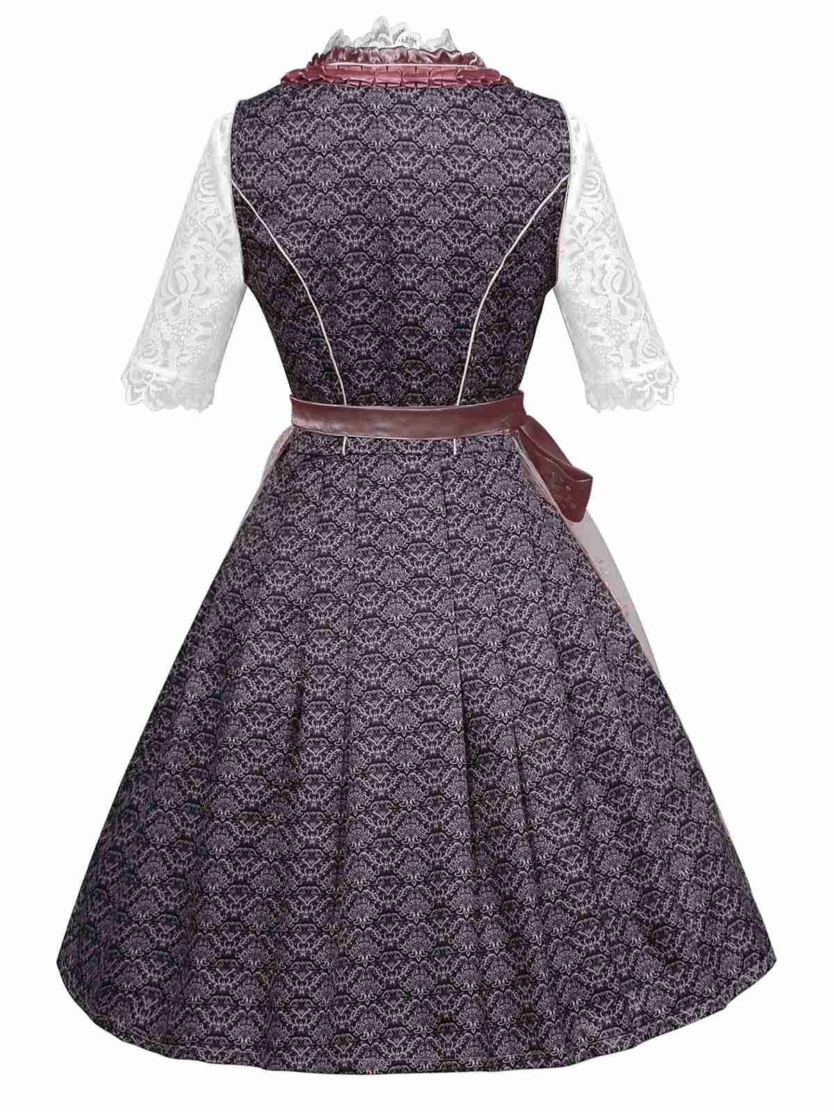 3PCS Rosa 1950er Oktoberfest Dirndl Spitze Top & Stickerei Schleife Kleid - Image 3