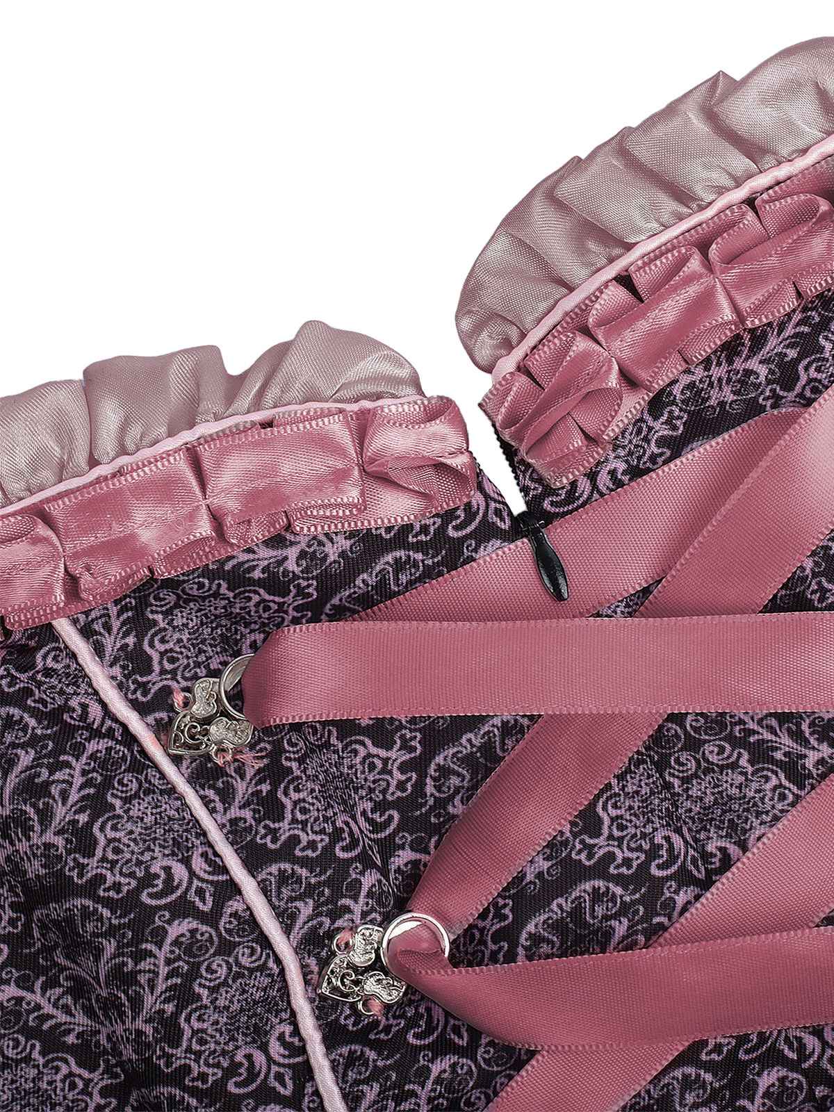 3PCS Rosa 1950er Oktoberfest Dirndl Spitze Top & Stickerei Schleife Kleid - Image 5