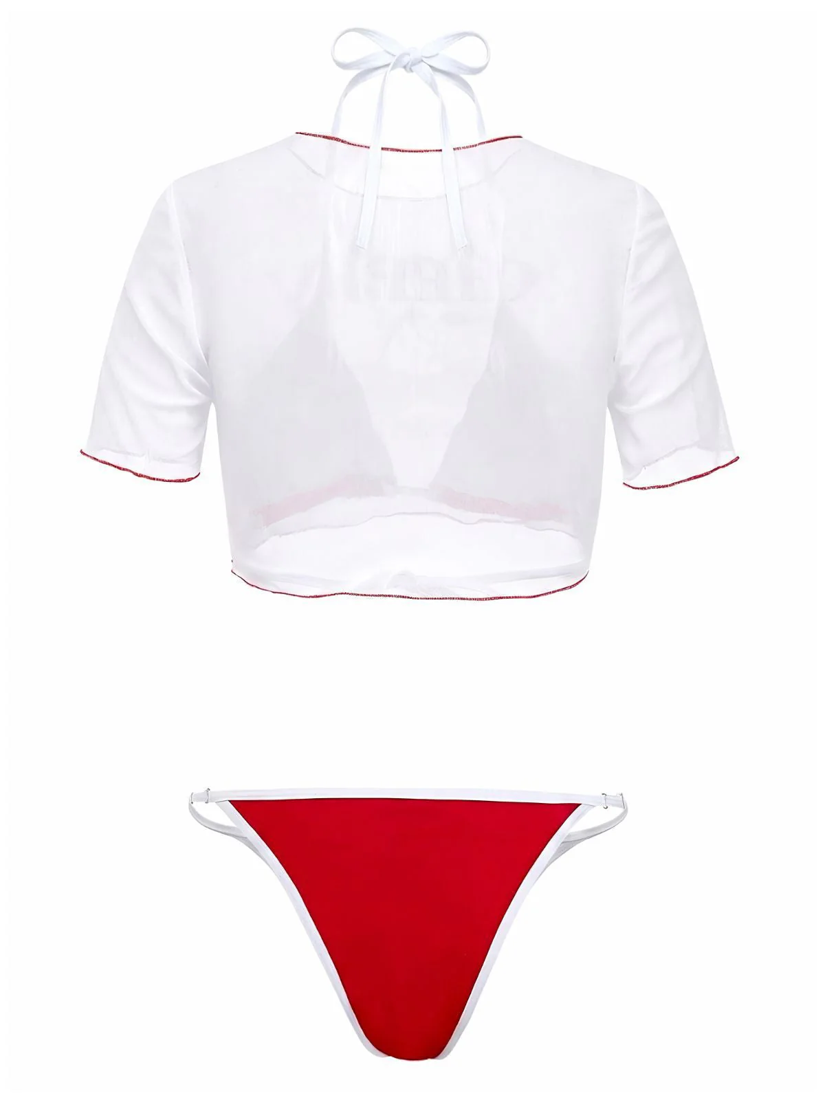 3PCS Rot 1950er Kirsche Druck Schnür Bikini Set - Image 3