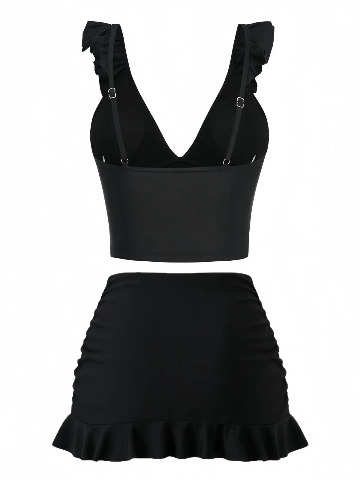 3PCS Schwarz 1950er V-Ausschnitt Rüschen Bikini Rock - Image 3
