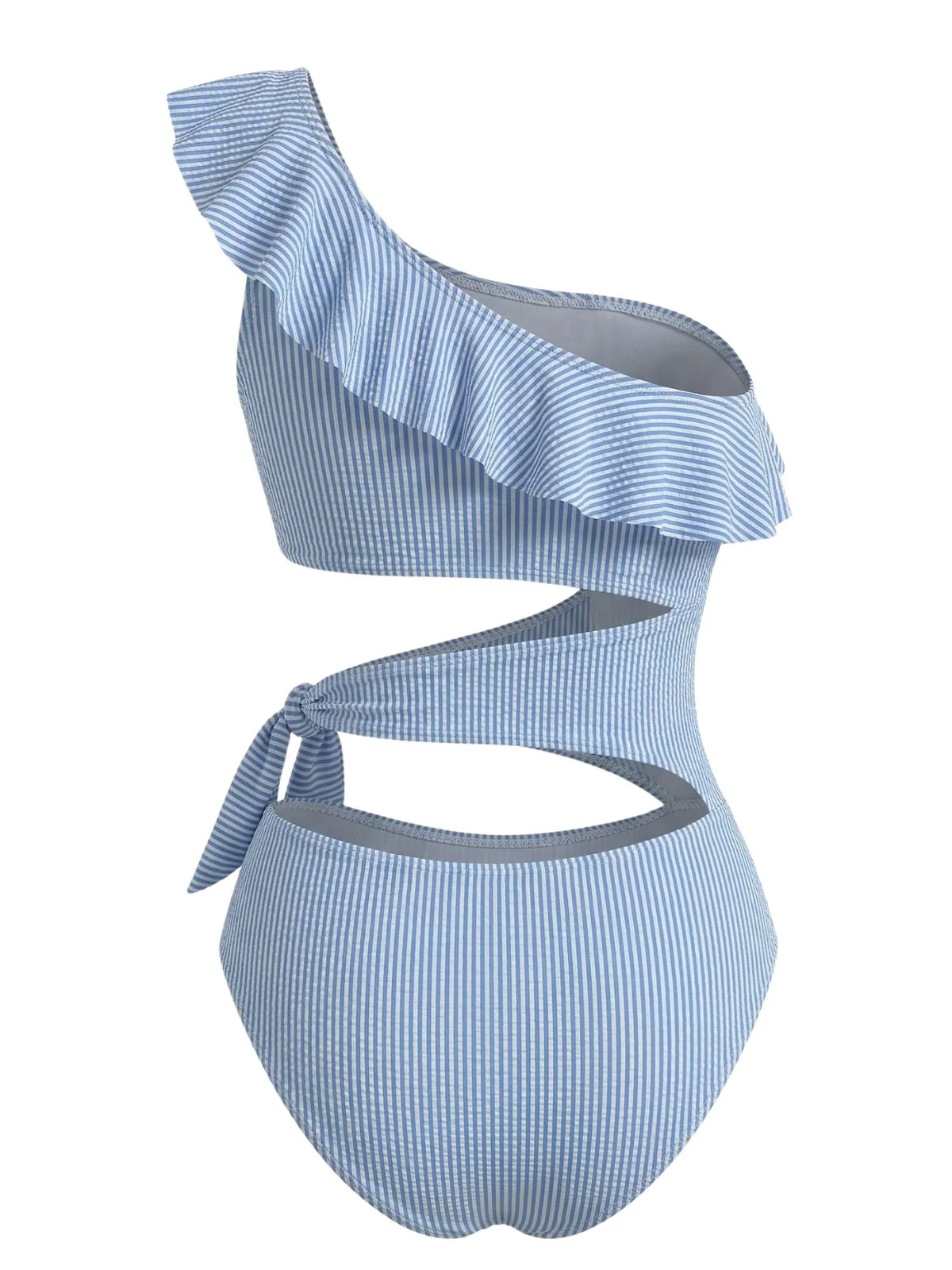 40er Badeanzug mit Streifen und asymmetrischem Cutout in Blau - Image 4