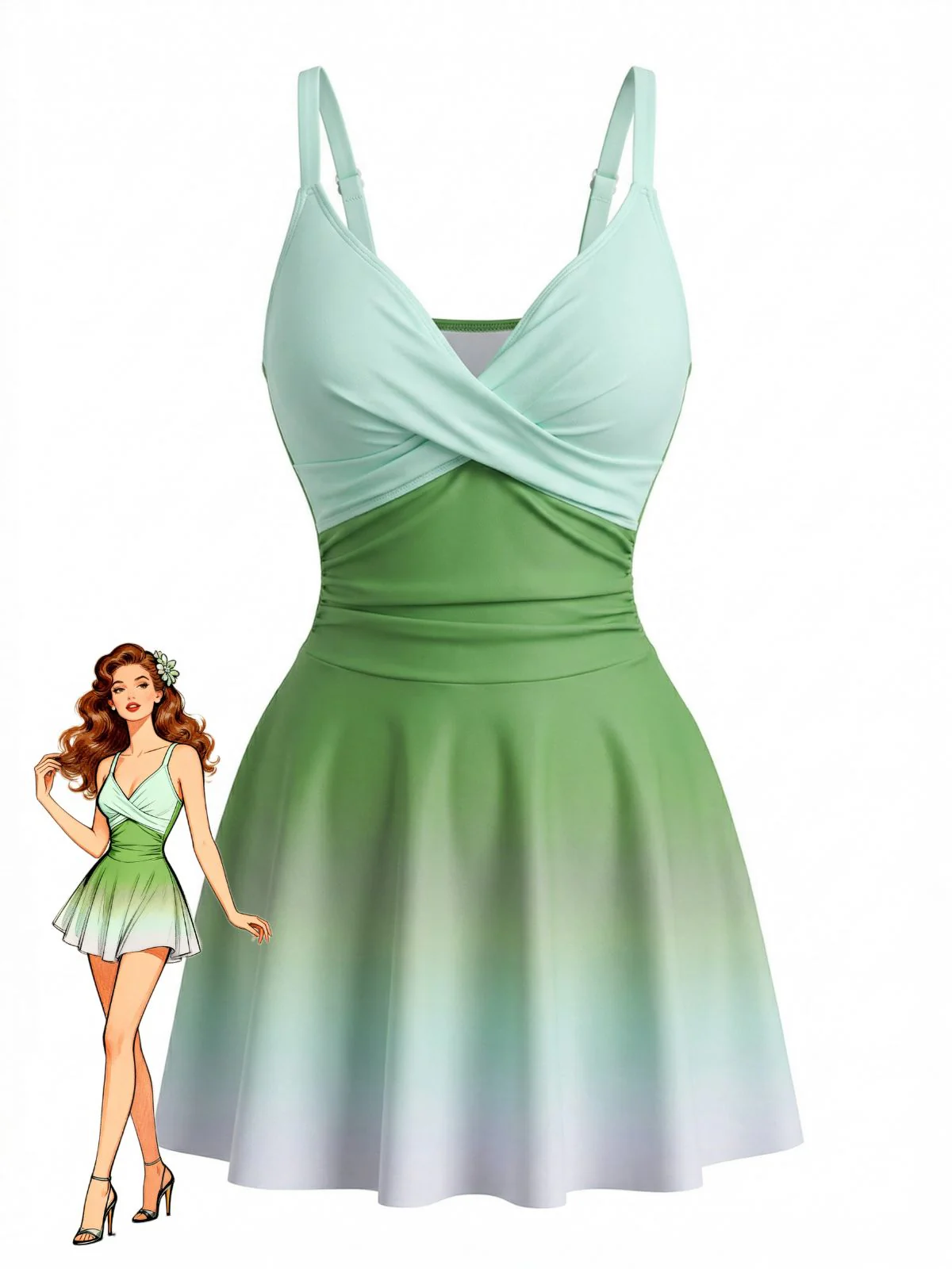 40er Badekleid mit gespiegeltem Ombre und Front-Twist