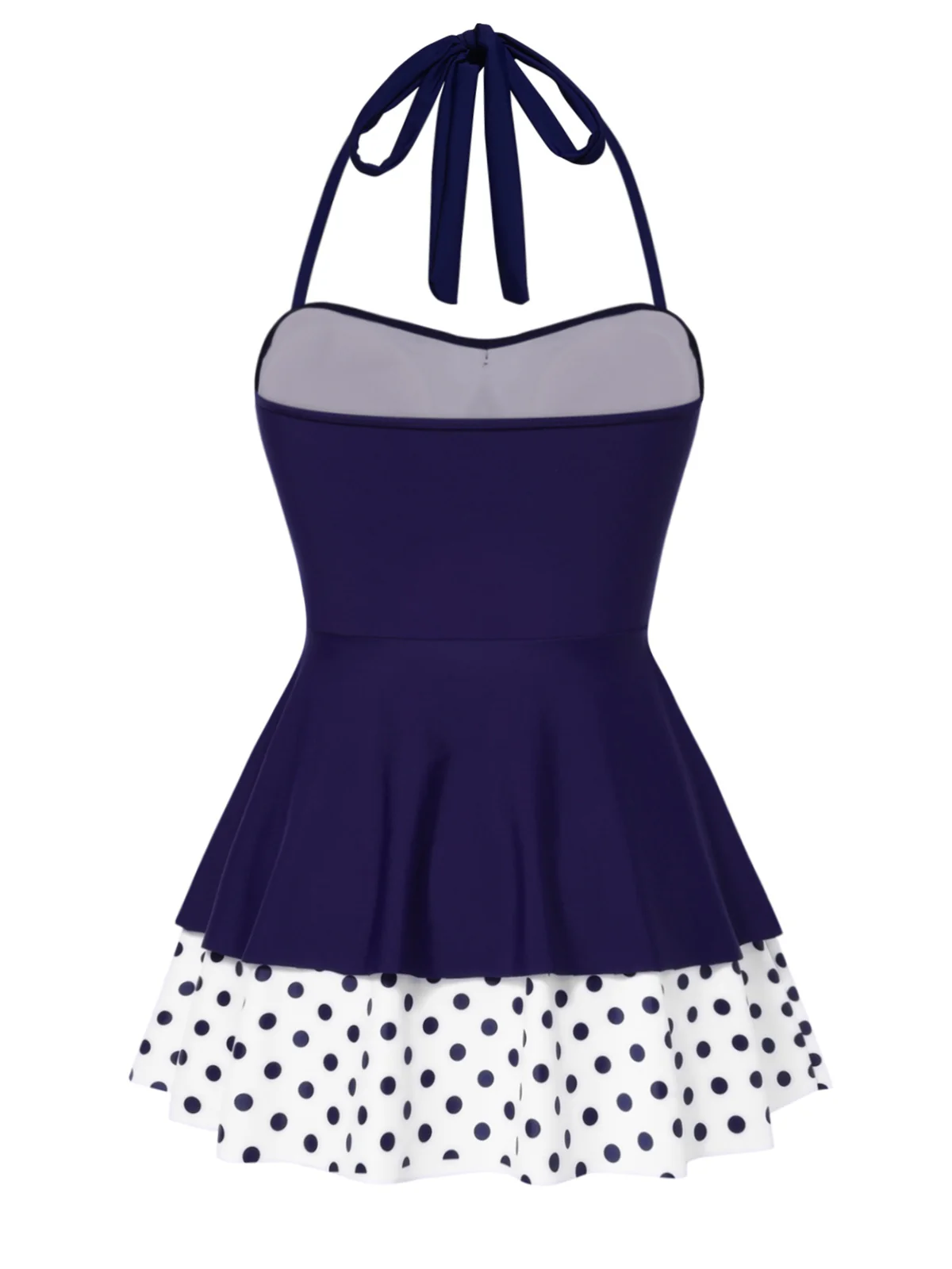 [Vorverkauf] Braun 1940er Tupfen Patchwork Halfter Badekleid - Image 5