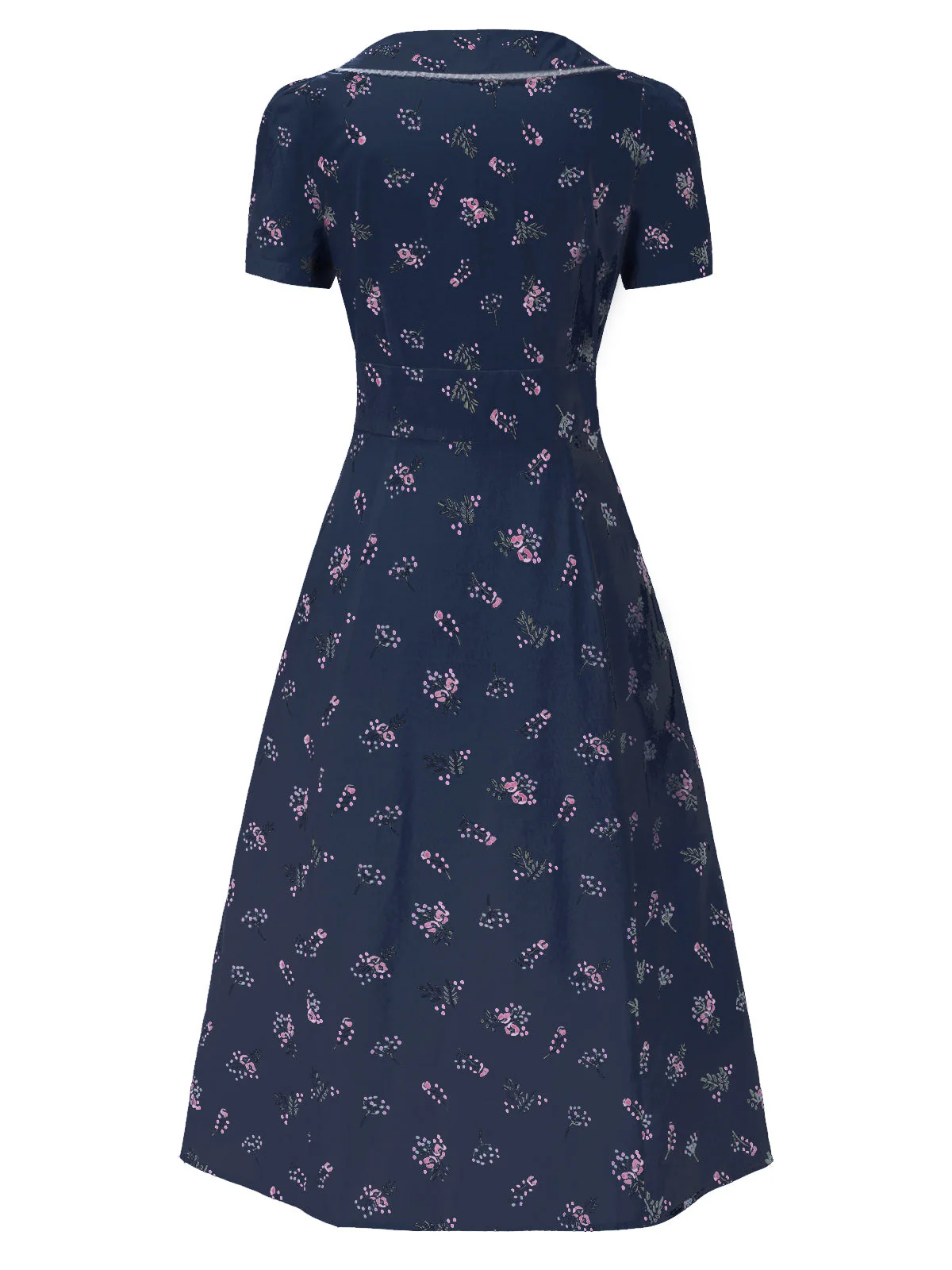 Blau 1940er Baumwolle Puffärmel Revers Blumen Kleid - Image 4
