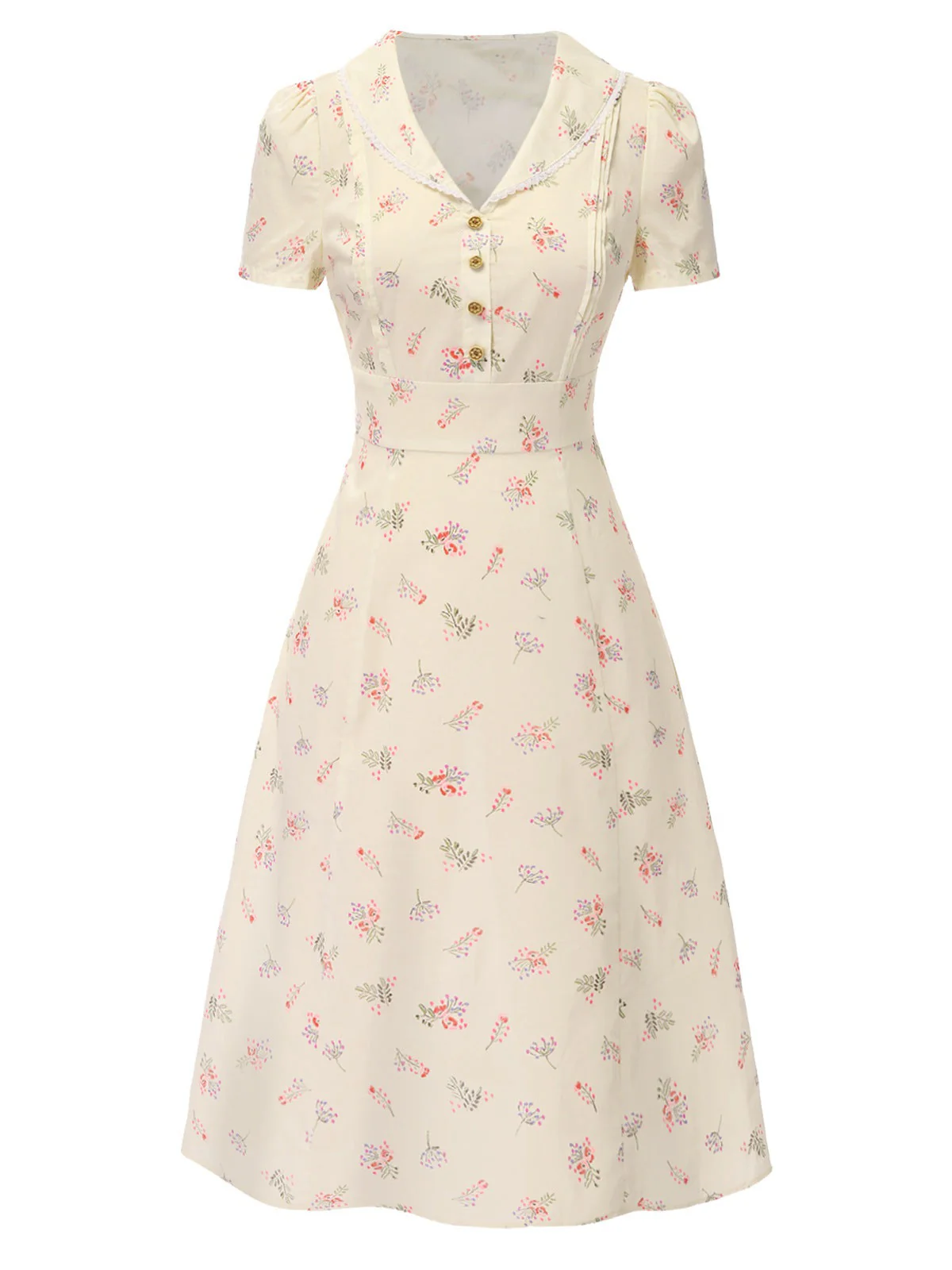 Blau 1940er Baumwolle Puffärmel Revers Blumen Kleid - Image 8