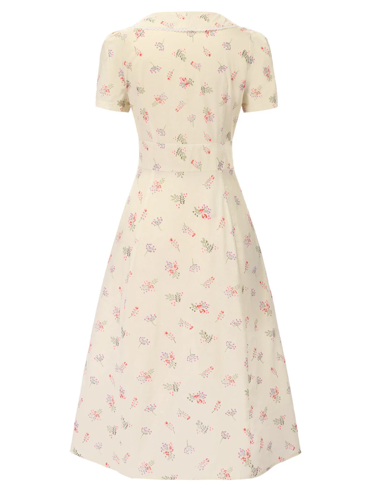 Blau 1940er Baumwolle Puffärmel Revers Blumen Kleid - Image 10