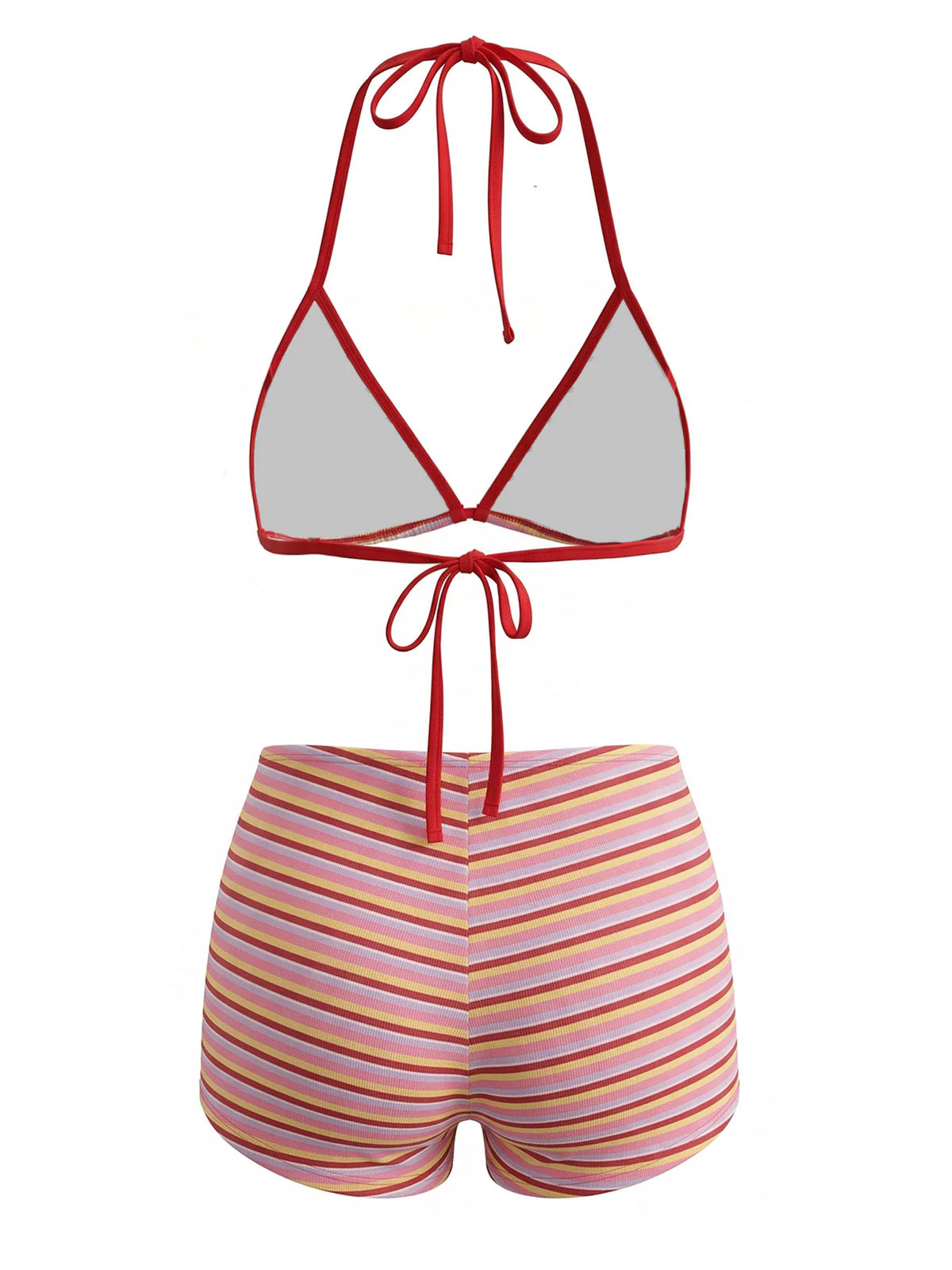 40er Bikini-Set mit Neckholder, Streifen und geripptem Dreieck in Rot - Image 3