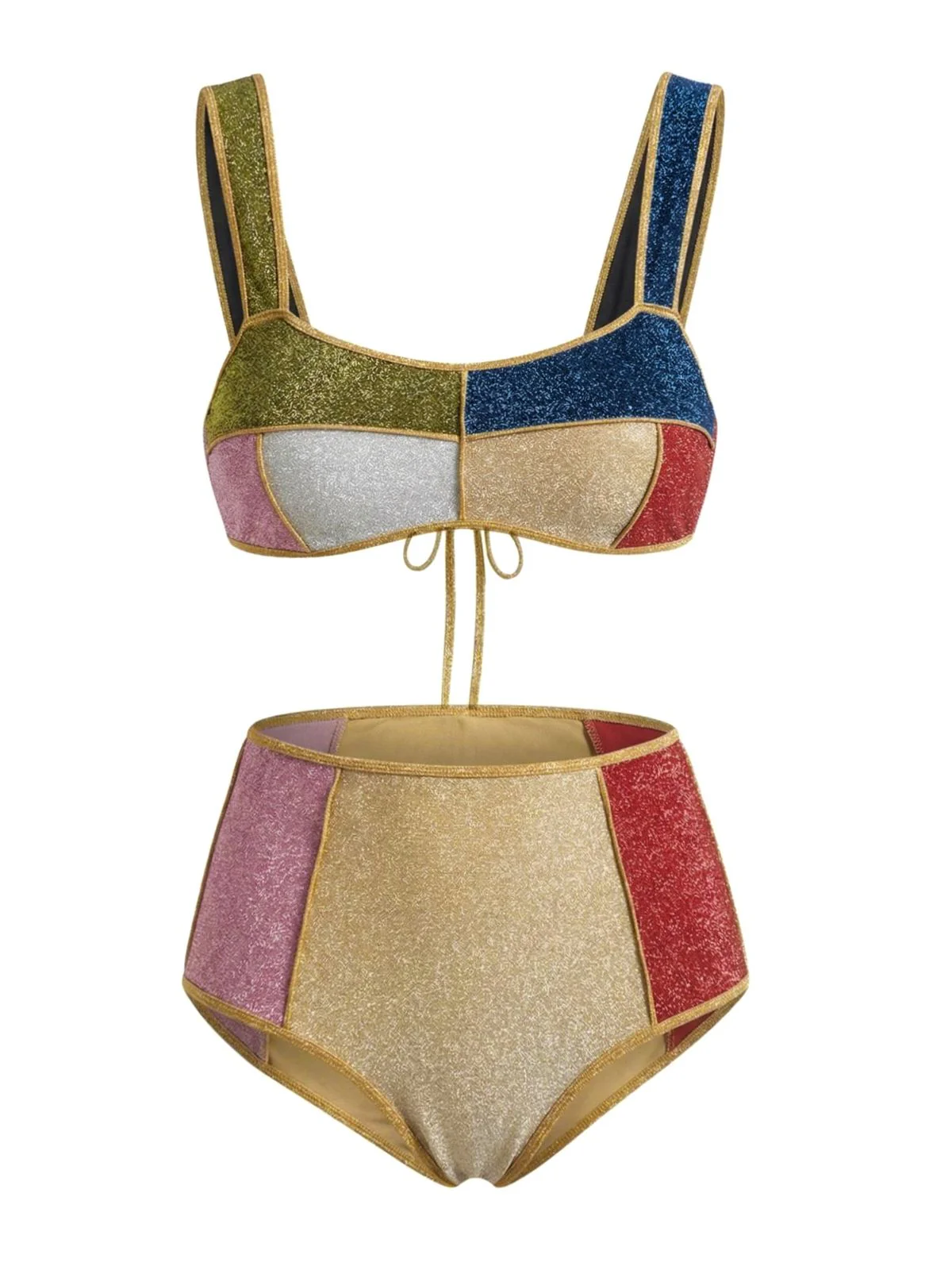 40er Bikini-Set mit Patchwork und Metallic in Mehrfarbig - Image 2
