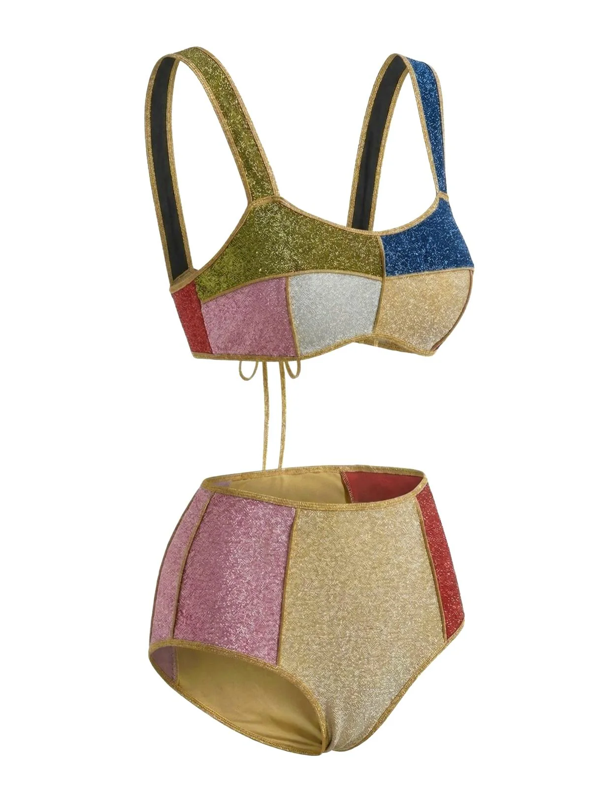 40er Bikini-Set mit Patchwork und Metallic in Mehrfarbig - Image 3