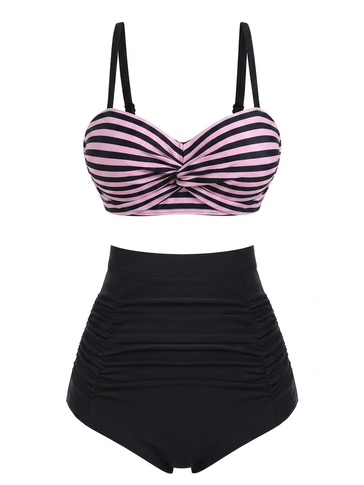 Marineblau 1940er Gestreiftes Colorblock Vintage Bikini Set - Image 7